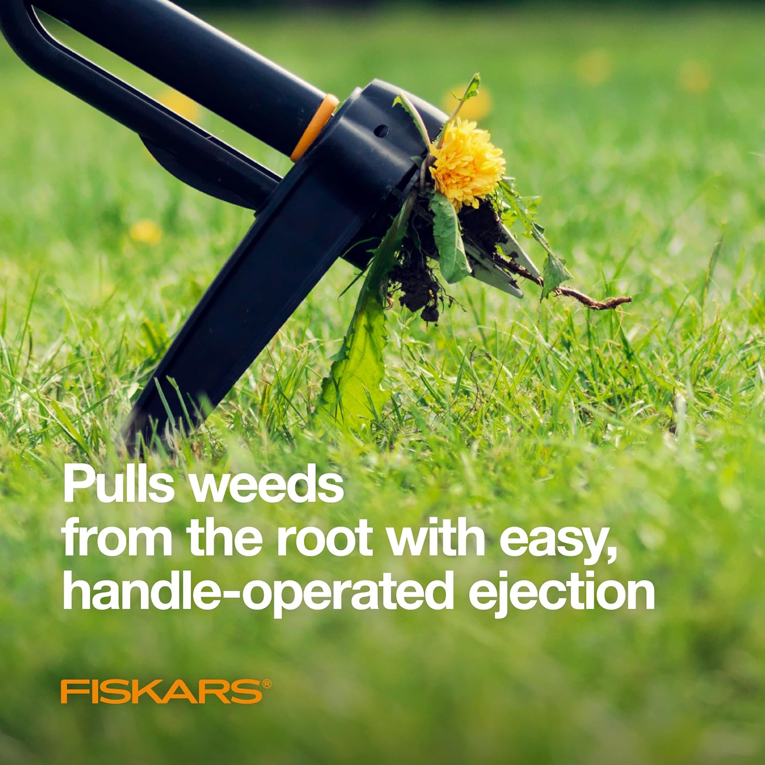 Fiskars Deluxe Stand-Up Weed Puller Tool, 4 Serrated Stainless Steel Claws | Claws Grip Dandelion Roots & More for