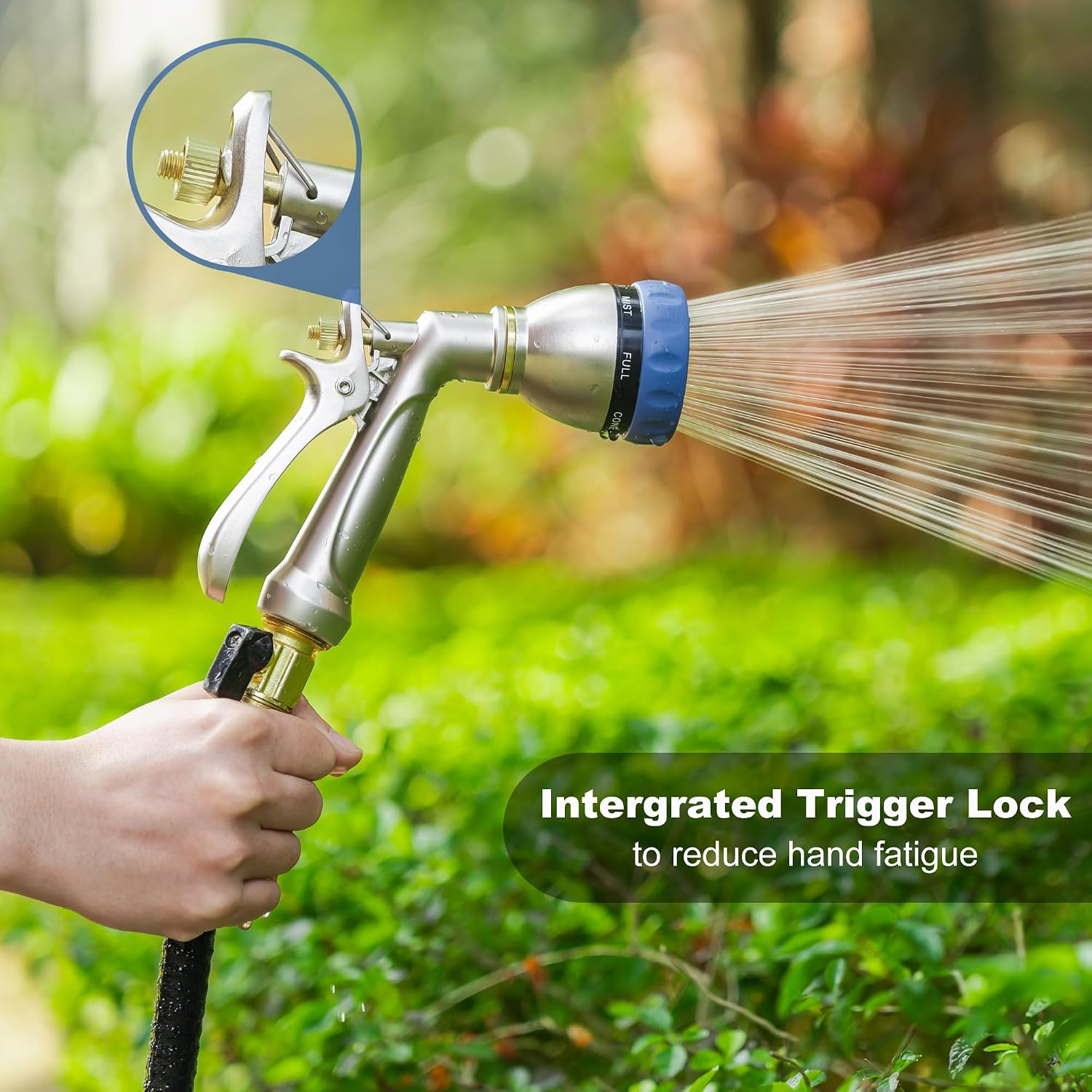 HOSUN Heavy Duty Garden Hose Nozzle, 100% Metal Adjustable Water Sprayer | 7 Spray Patterns, Rear Trigger with Lock