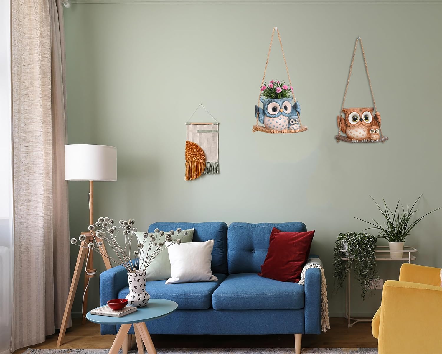 Swing Owl Hanging Planters for Indoor Plants, Cute Small Succulent Pots with Drainage Hole, Unique Resin Plant Hangers