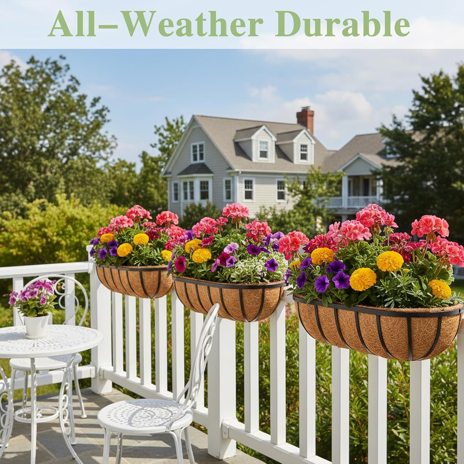 English Inviting Horse Trough Balcony Planter With Coconut LinerMetal Wall-Mounted Planter Box Deck Window Box 16 Inch