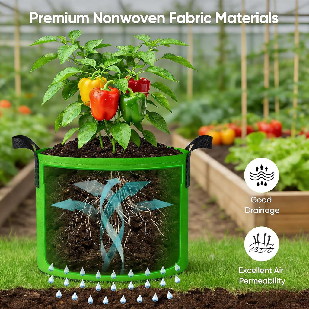 20 Gallon Potato Grow Bags: 5 Pack Colorful Gardening Supplies Fabric Pots | Clear Harvest Window & Durable Handles