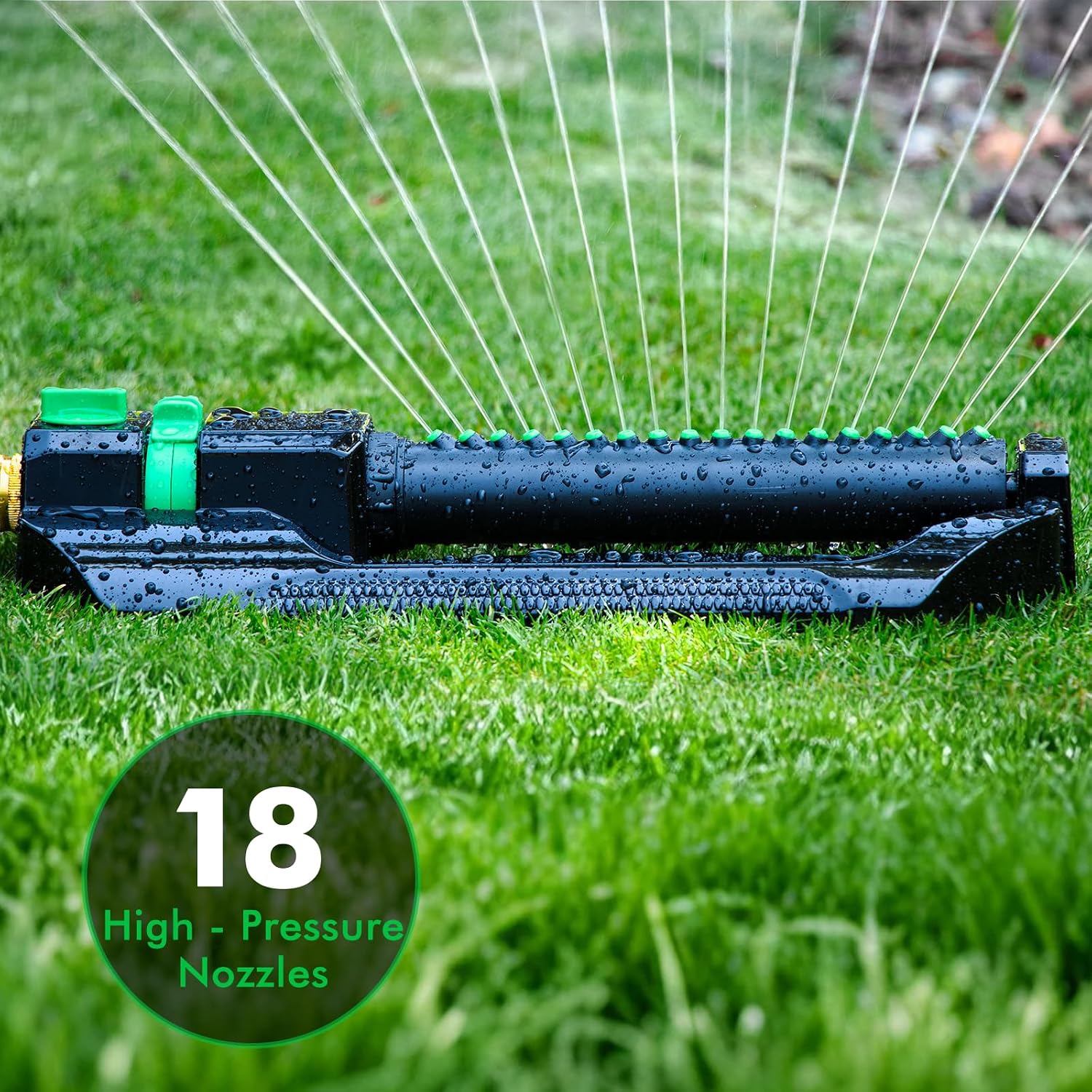 RESTMO Oscillating Sprinkler with Metal Base, Lawn Sprinklers for Yard | 18 Precision Nozzles, Adjustable Flow Control