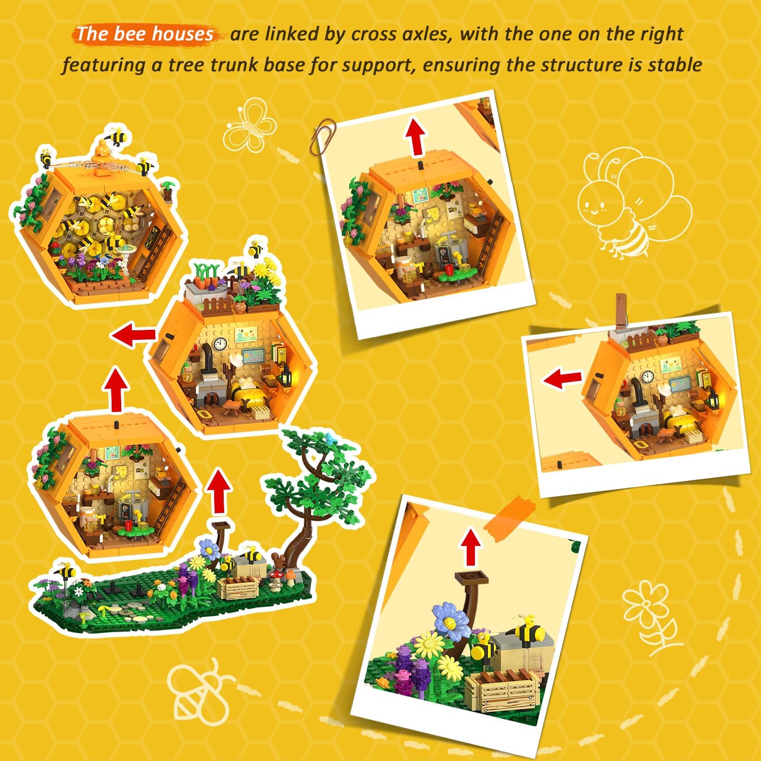 INSOON Bee House Building Set with Lights for Adults, Farm Treehouse Kit | Honey Bee Garden Display Model with