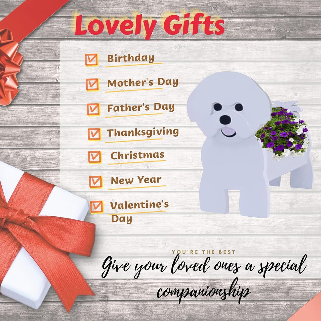 Bichon Frise Dog Planter Pots, Animal Shaped Flower Pot | Large Cute Plant Gift for Women and Pet Lovers, Indoor