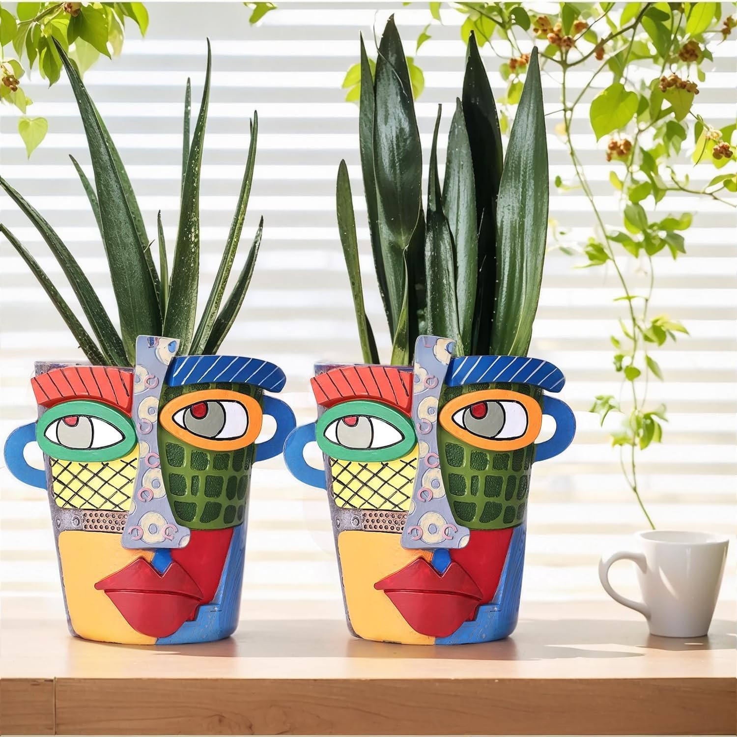 Unique Face Planters Pots Head,Abstract Rainbow Planter,Head Planter for Indoor,Resin Planters for Outdoor