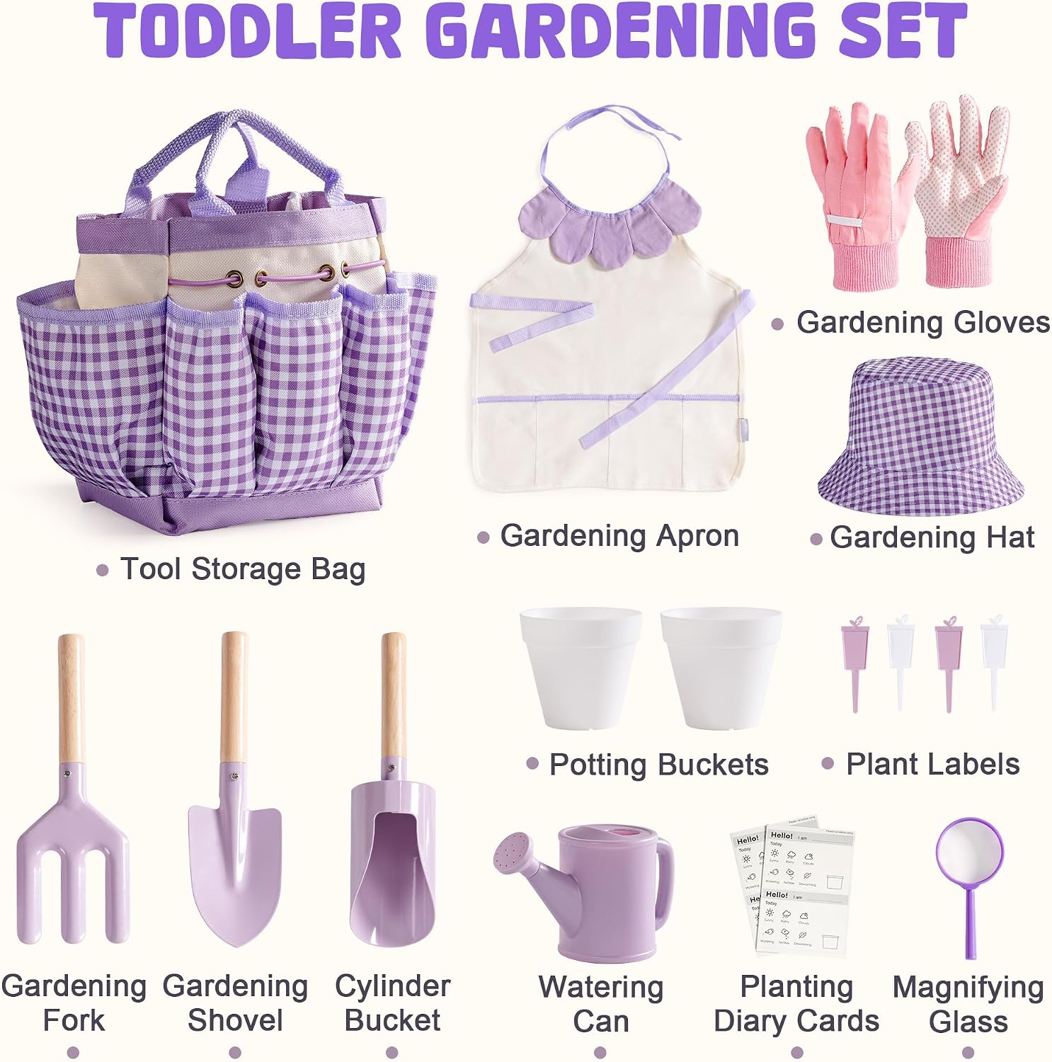 ROBOTIME Kids Gardening Set, 17PCS Toddler Gardening Tools, Toddler Gardening Set with Apron, Hat, Gloves, Watering Can