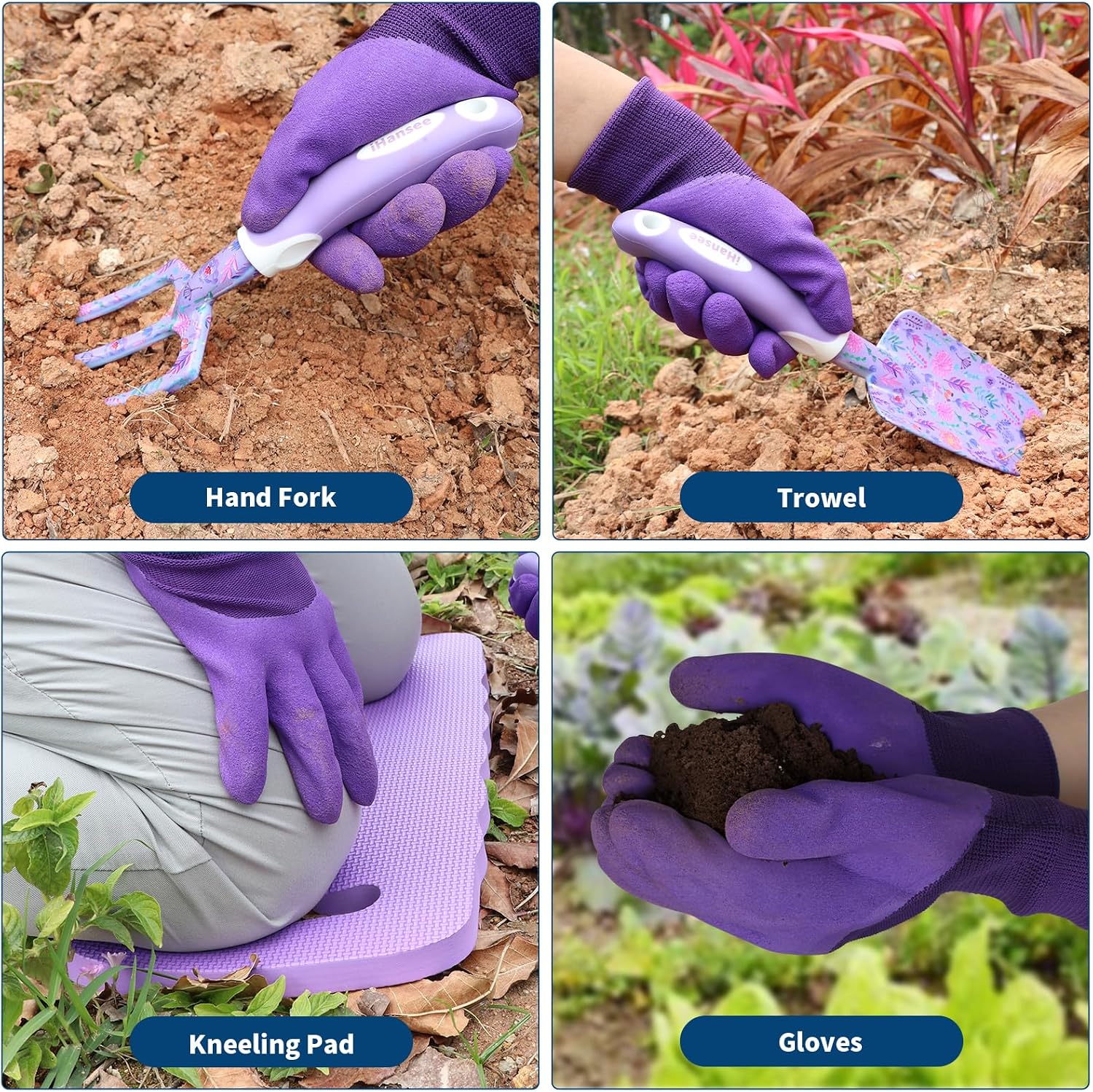 Purple Garden Tools Set 10 Pieces, Gardening Gifts for Women | Aluminum Alloy Steel Hand Tool Kit w/Non-Slip Ergonomic