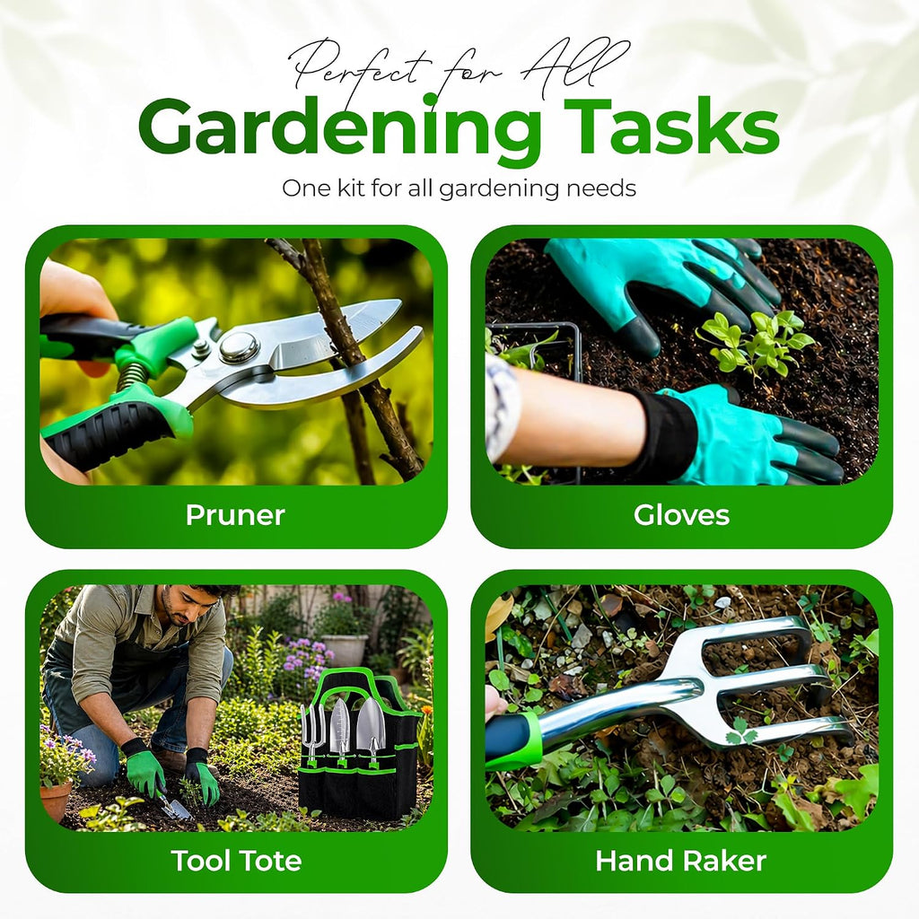 Garden Tools Set 8 PCS Heavy Duty Stainless Steel Gardening Tools for Women | Ergonomic Gardening Hand Tools with Rust