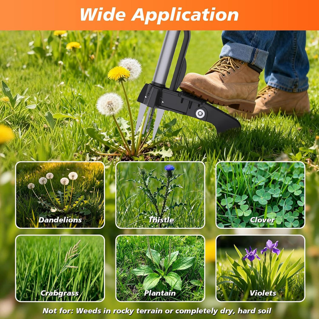 Stand Up Weed Puller Tool - 4-Claw Steel Head Hand Weeding Tool - 40" Retractable Handle with Easy-Eject Mechanism for