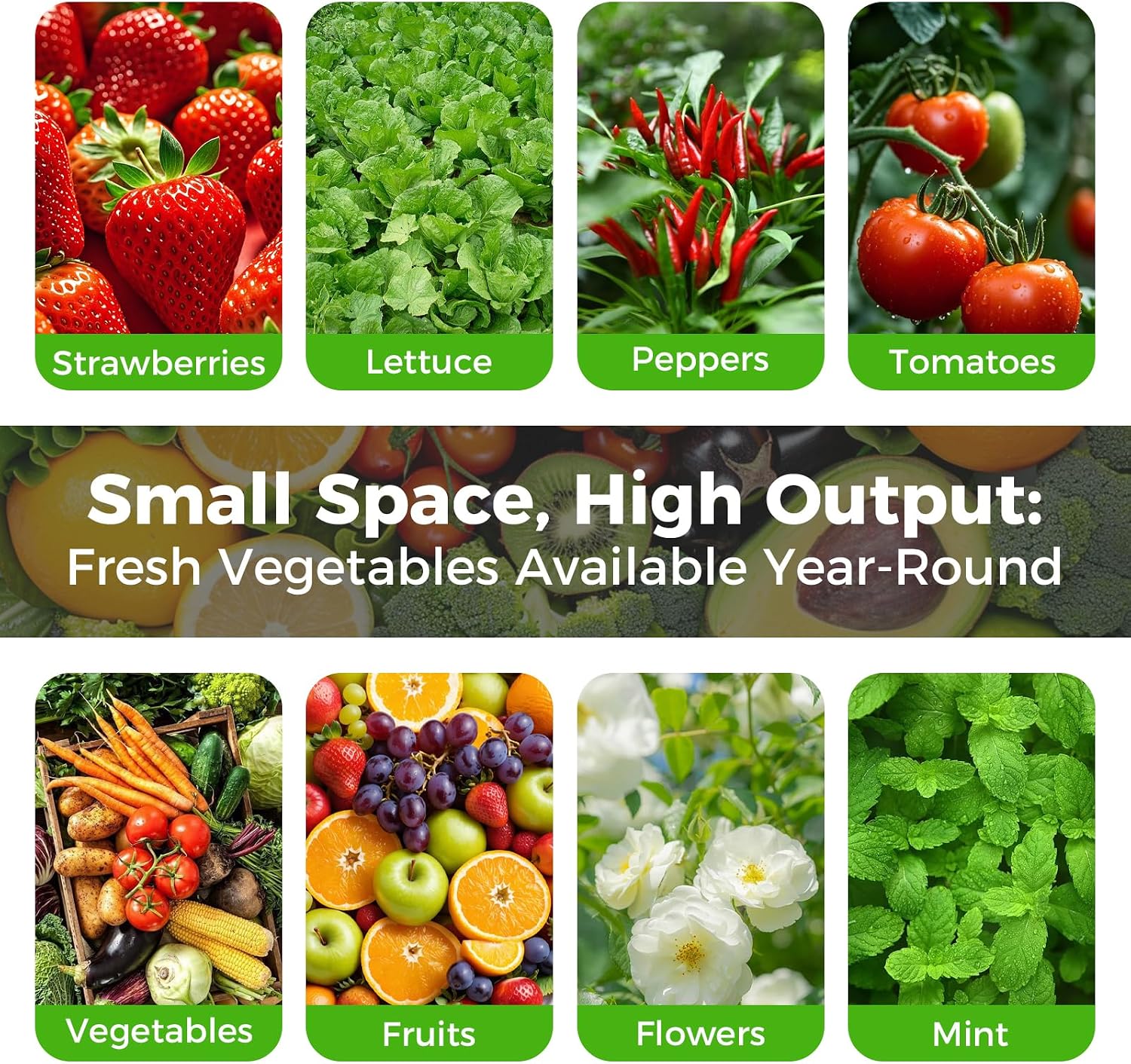 Hydroponic Grow Tower 12 Tiers 60 Holes, 6.6Gal Indoor Vertical Garden System with Water Pump, Automatic Water