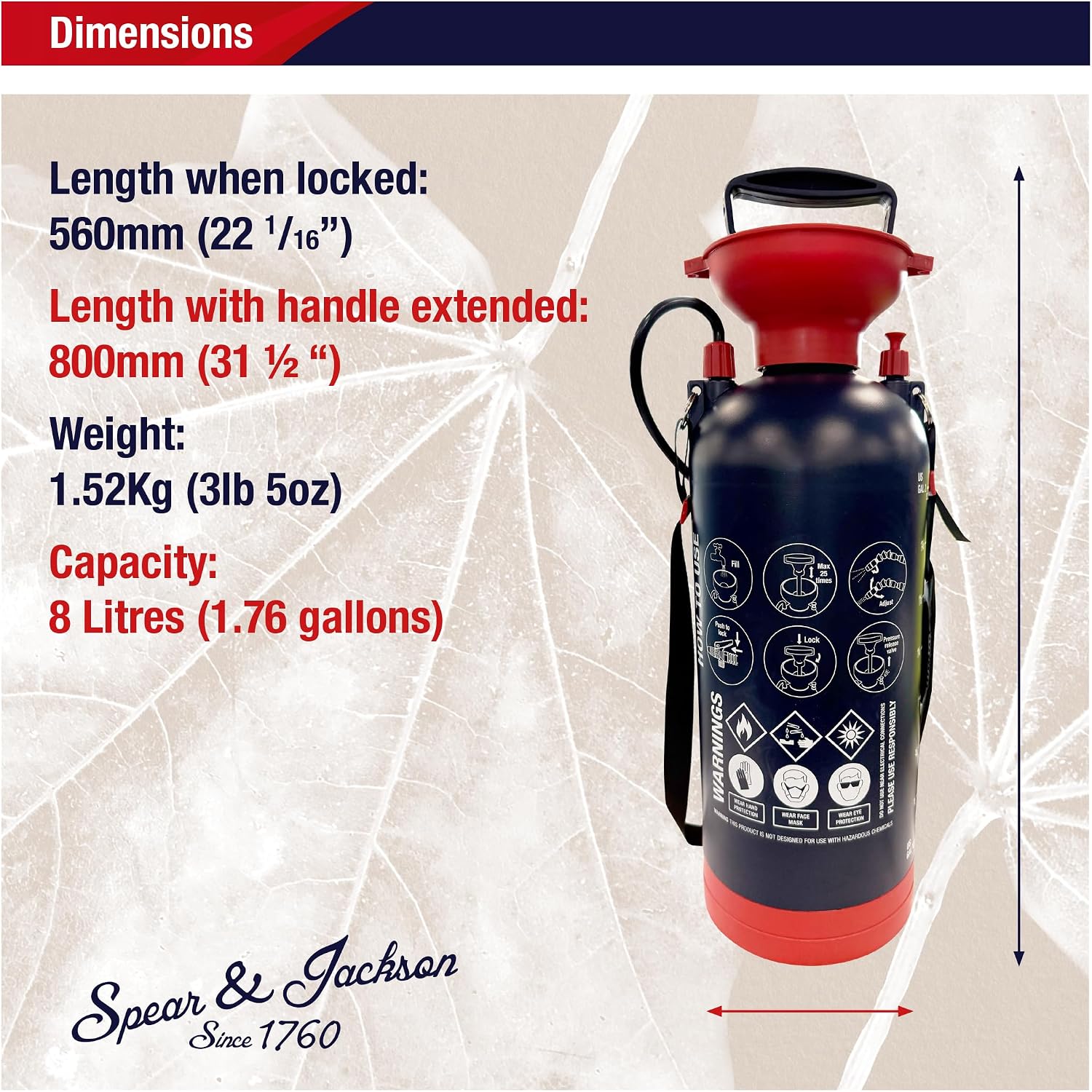 Spear & Jackson 8LPUMP 8 Litre Pump Action Pressure Sprayer – High-Capacity Multi-Purpose Garden & Outdoor Sprayer with