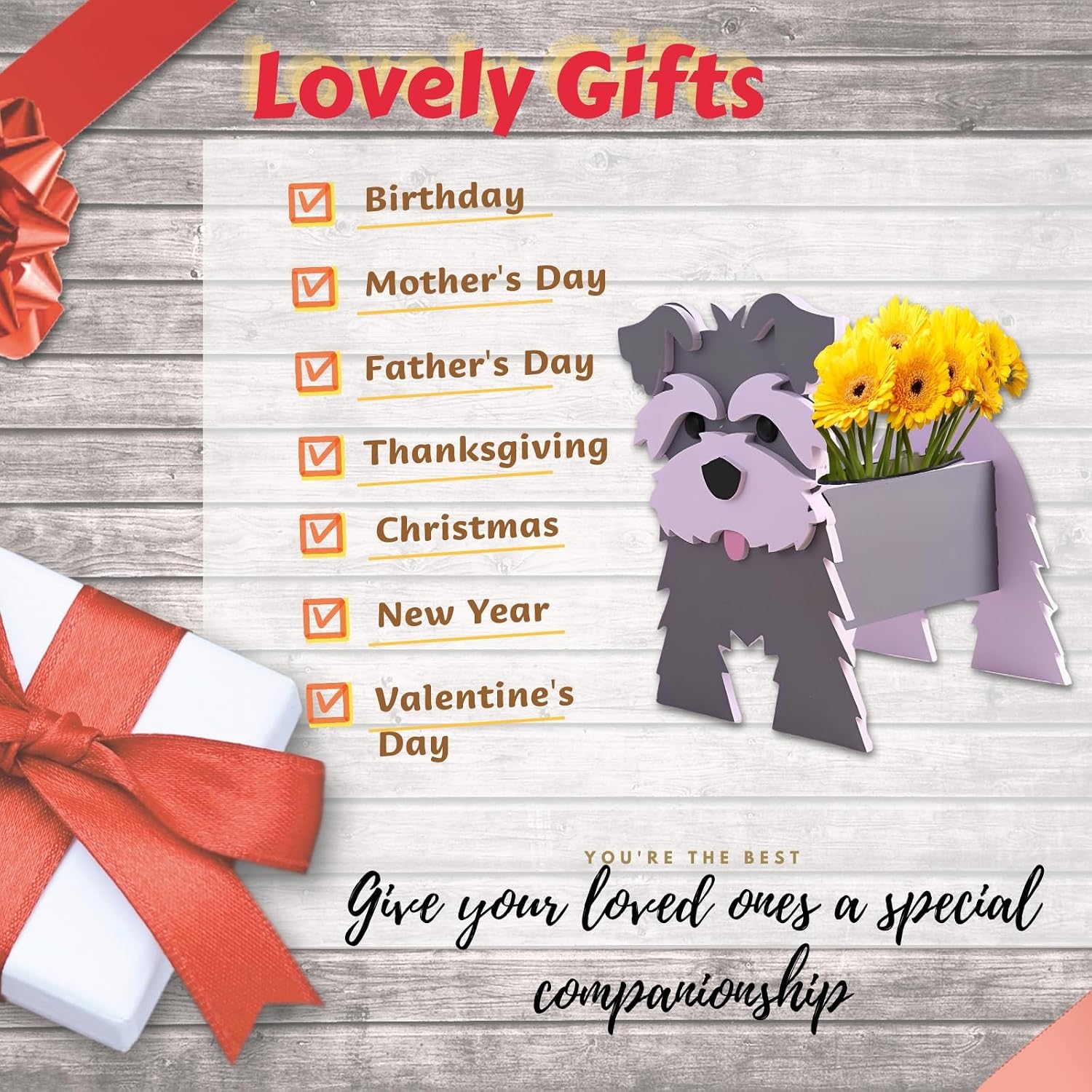 Gray Schnauzers Dog Planter Pots, Animal Shaped Flower Pot | Cute Plant Gift for Women and Pet Lovers, Indoor Outdoor