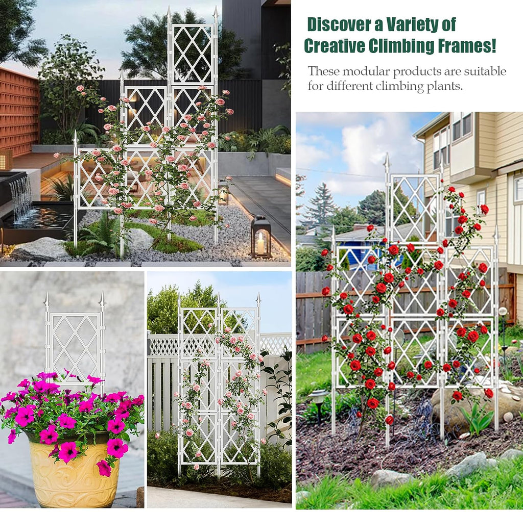 WellSign 63 Inch Metal Pipe Garden Trellis for Climbing Plants Outdoor | Wall White Trellis with Garden Twist Tie
