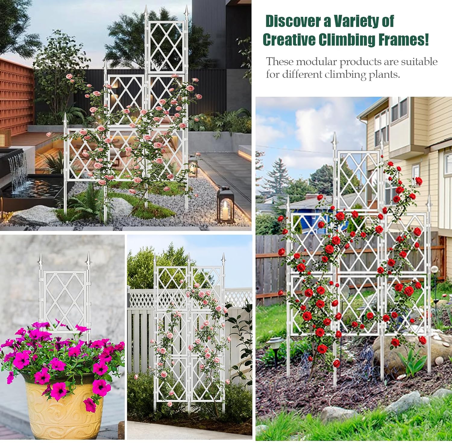 WellSign 63 Inch Metal Pipe Garden Trellis for Climbing Plants Outdoor | Wall White Trellis with Garden Twist Tie
