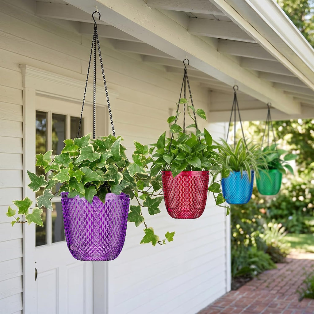 QCQHDU Hanging Planters for Indoor Plants, 2-Pack, 7.2 Inch, Purple | Plastic, Self Watering Plant Hanger, with