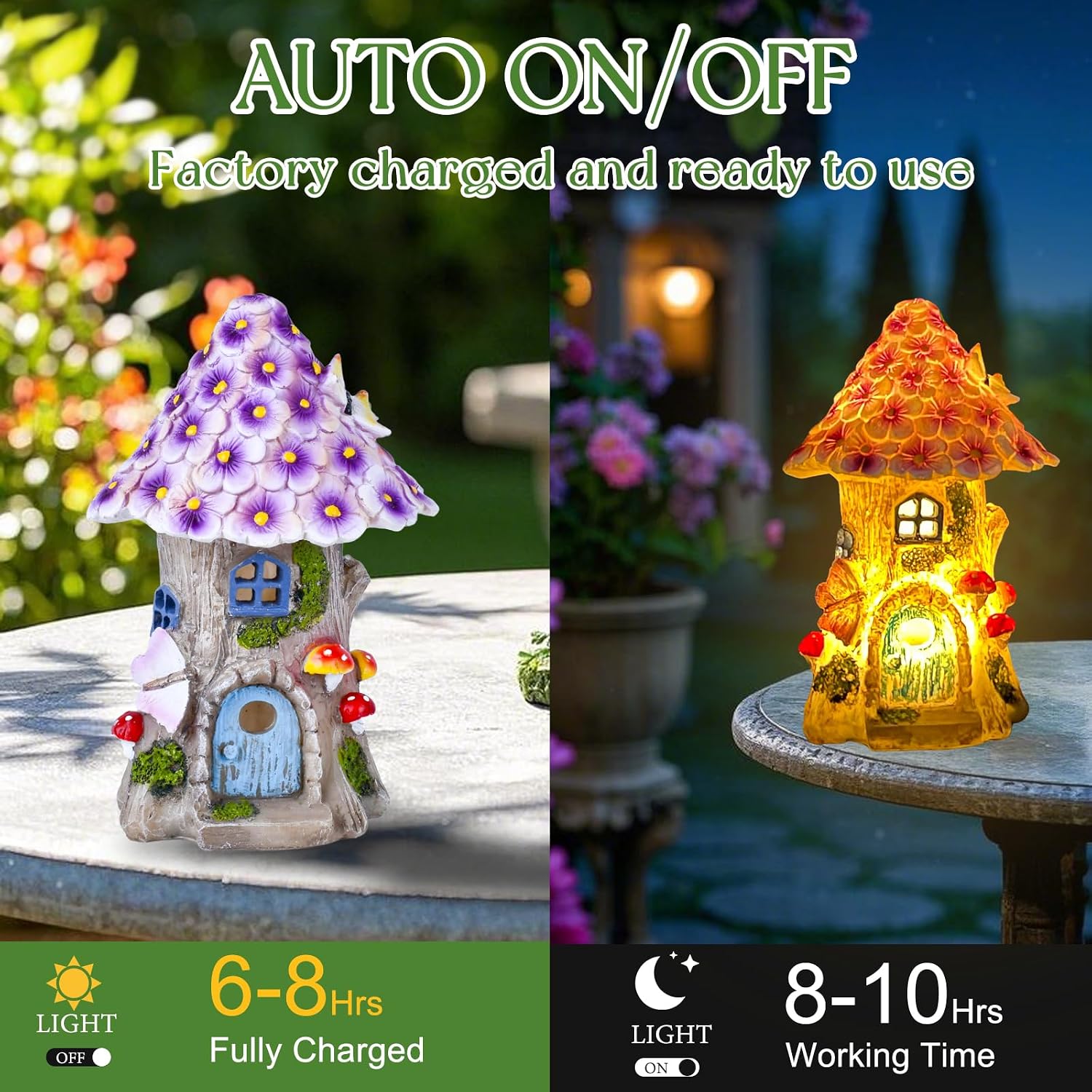 Fairy Garden House Outdoor Figurine Lights, Fairy Houses for Outside | Garden Statues Mushroom House, for Patio, Yard
