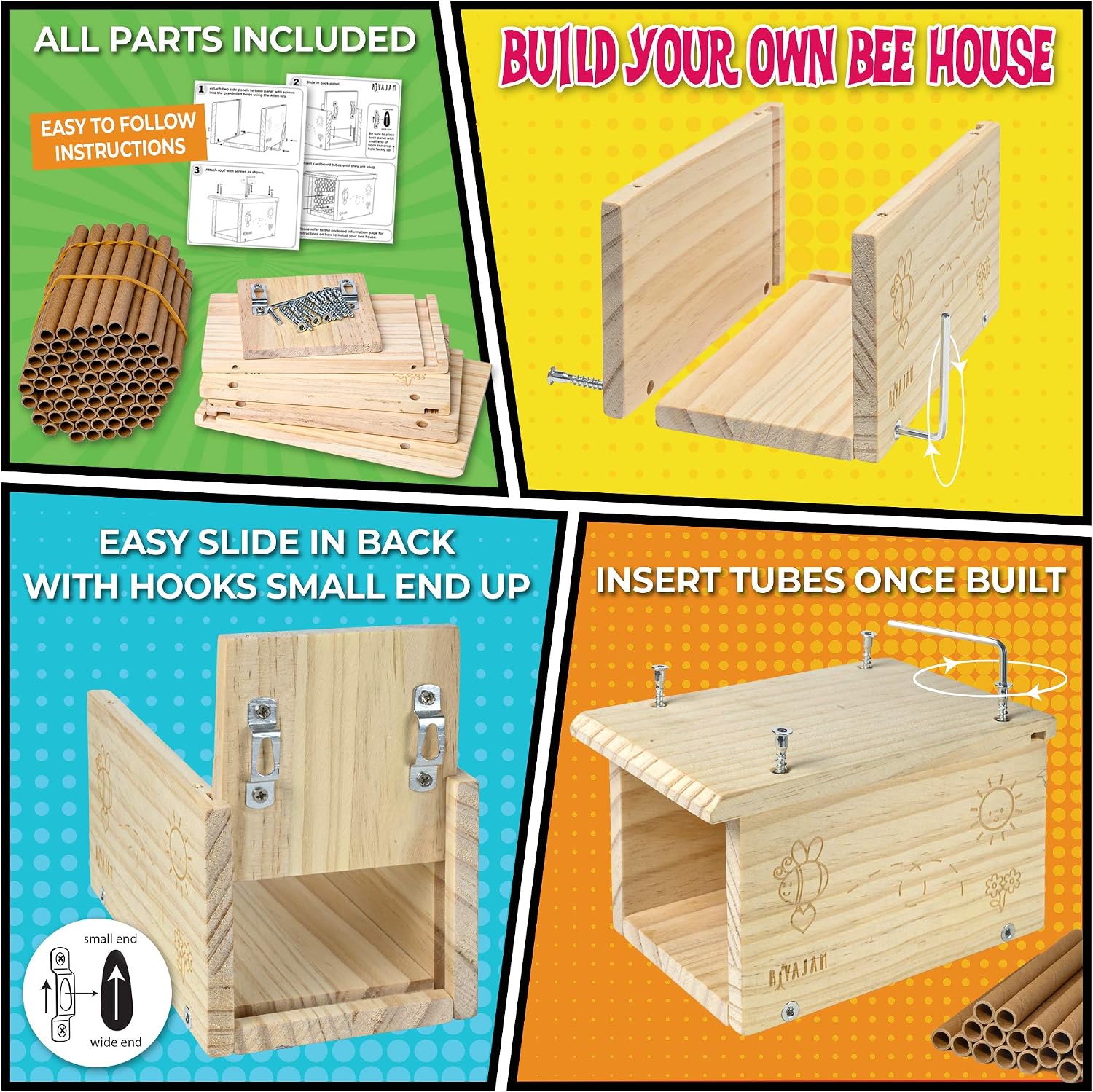Rivajam Build a Bee House DIY Woodworking Project | Solitary Mason Bee House Nesting Box Wood Building Kit & Tools
