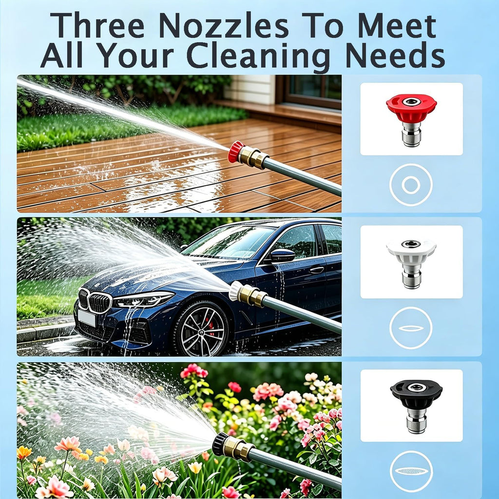 2026 Upgraded Jet Nozzle Power Washer for Garden Hose Cleaning Wand Set | with 3 Interchangeable Nozzles for Car