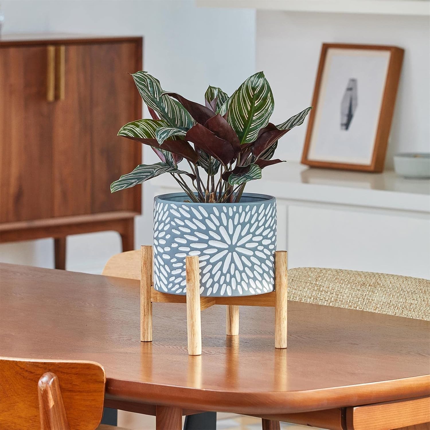 LA JOLIE MUSE Ceramic Planter for Plant, 8 Inch Indoor Planter with Stand | Decorative Planter Pot with Drainage Hole