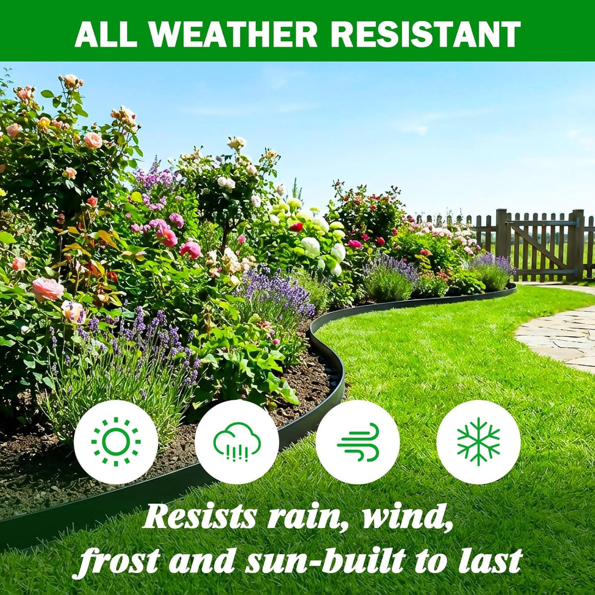 No Dig Landscape Edging 2 Inch x 40 FT, Heavy Duty Flexible Plastic Garden Border with 50 Spiral Spikes, Lawn Edging