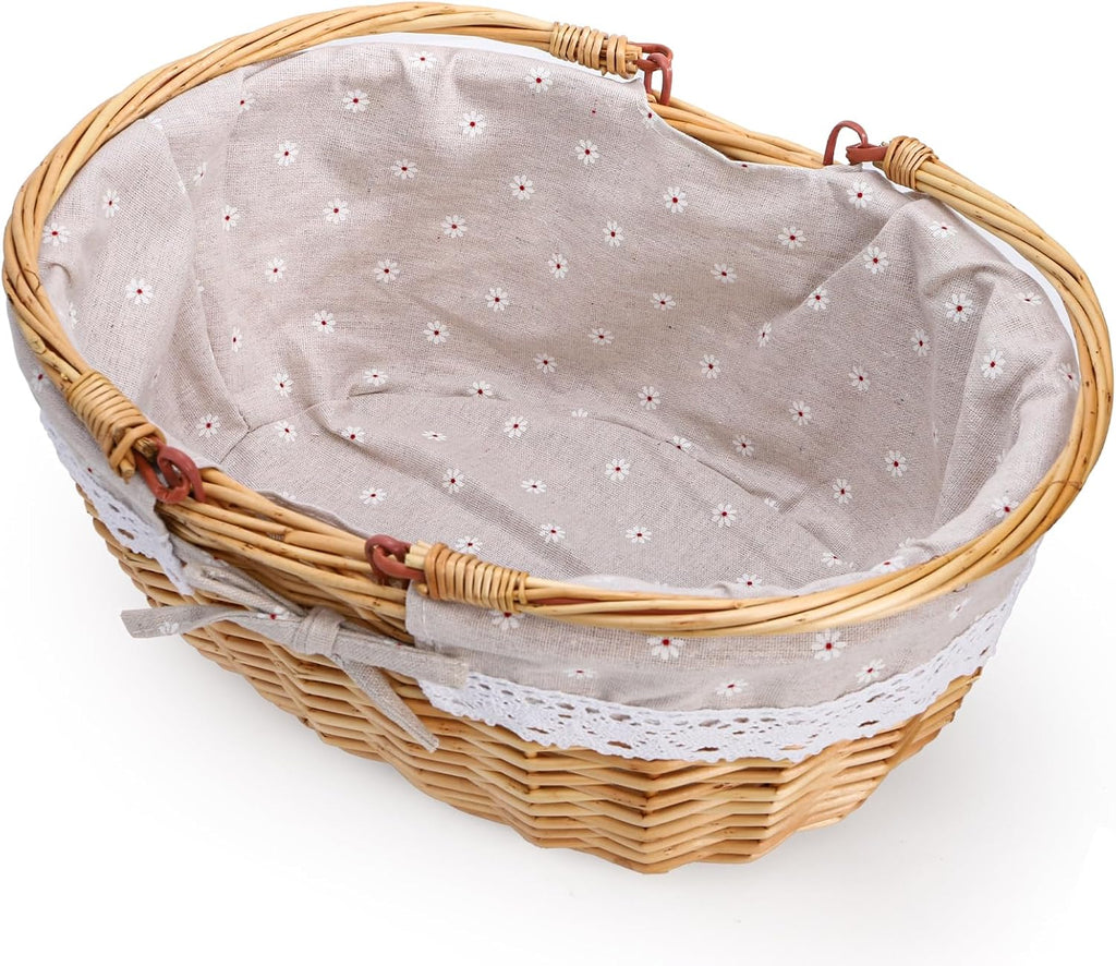 Dicunoy Wicker Picnic Basket with Handle, Large Empty Gift Basket to Fill, Open Top Market Harvest Baskets for Garden