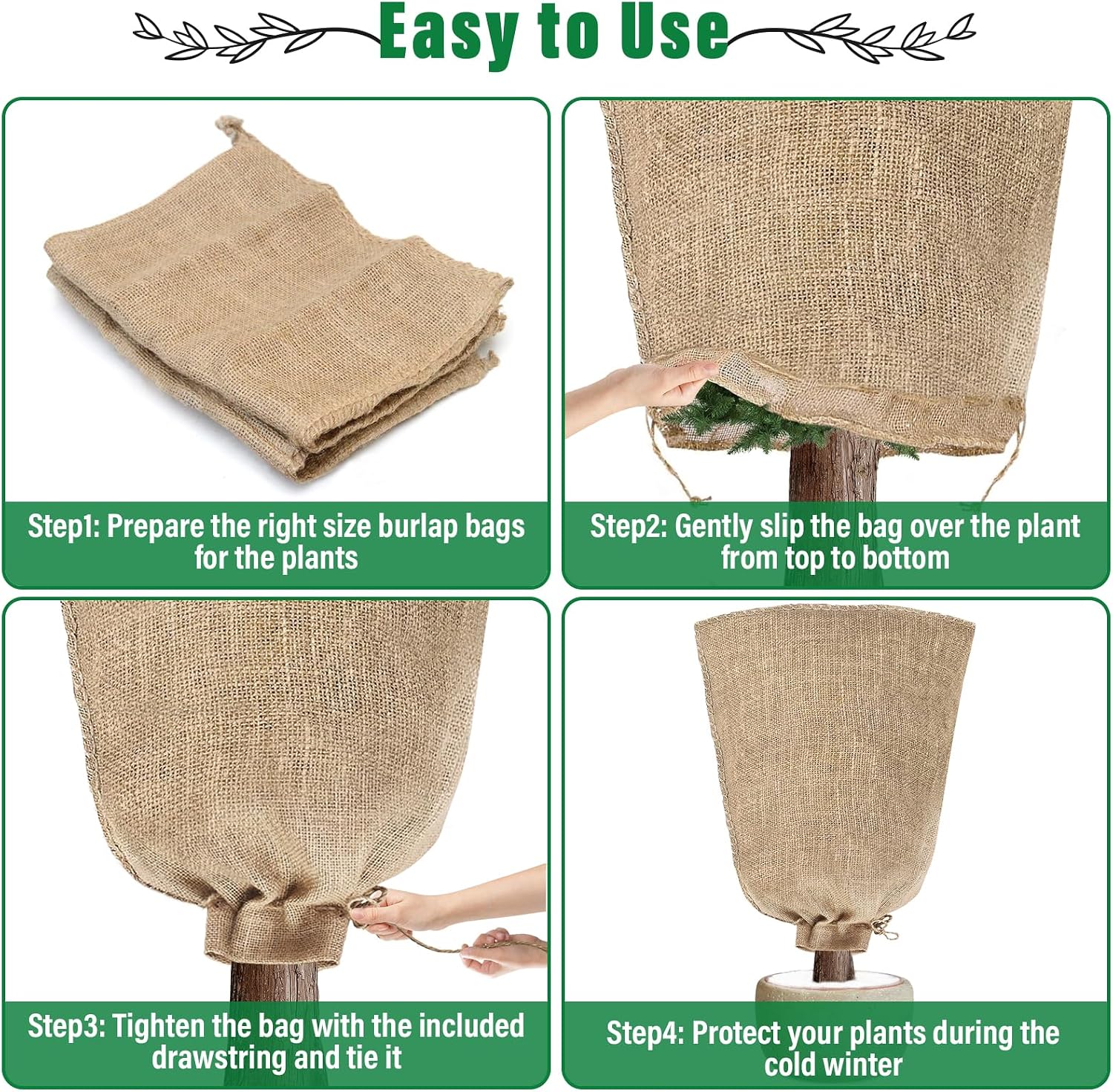 Riare 4 Packs 45 × 70 Inch Large Winter Plant Cover Bags with Drawstring