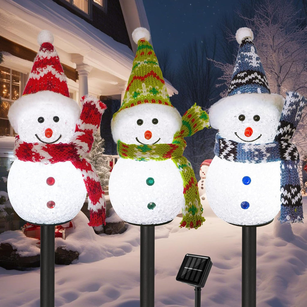 Solar Christmas Snowman Pathway Lights Outdoor Decoration, 3 Pack