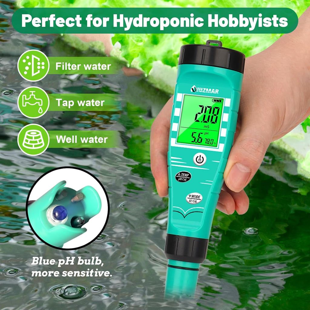 pH Meter for Hydroponics EC pH Monitor pH ppm Tester for hydroponics System Simultaneous Measurement of pH EC TDS