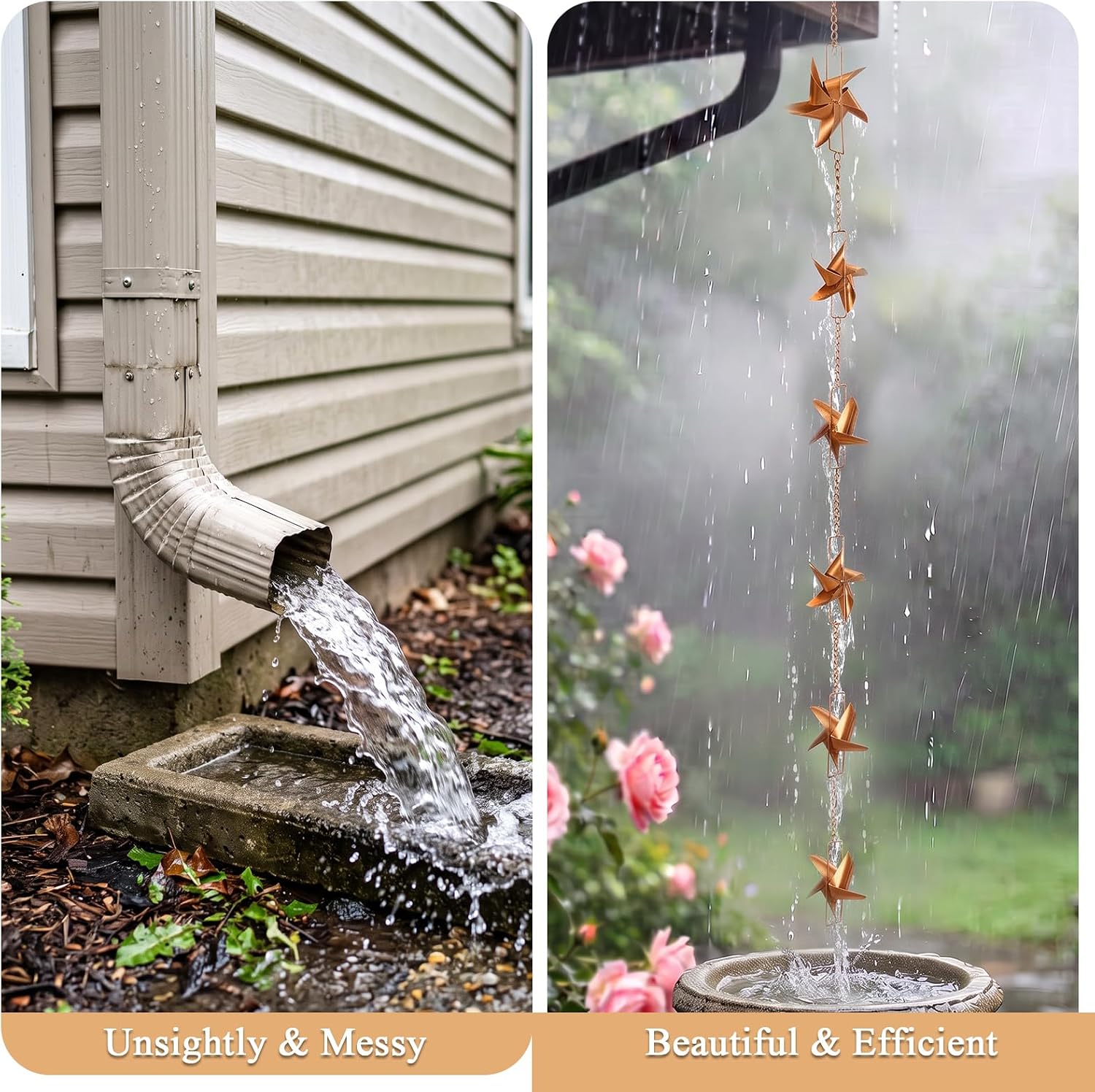 6 FT Rain Chain with 6 Windmill Cups Outdoor Gutter Downspout Decor | Rain Chains for Gutters, Windmill Rain Catcher