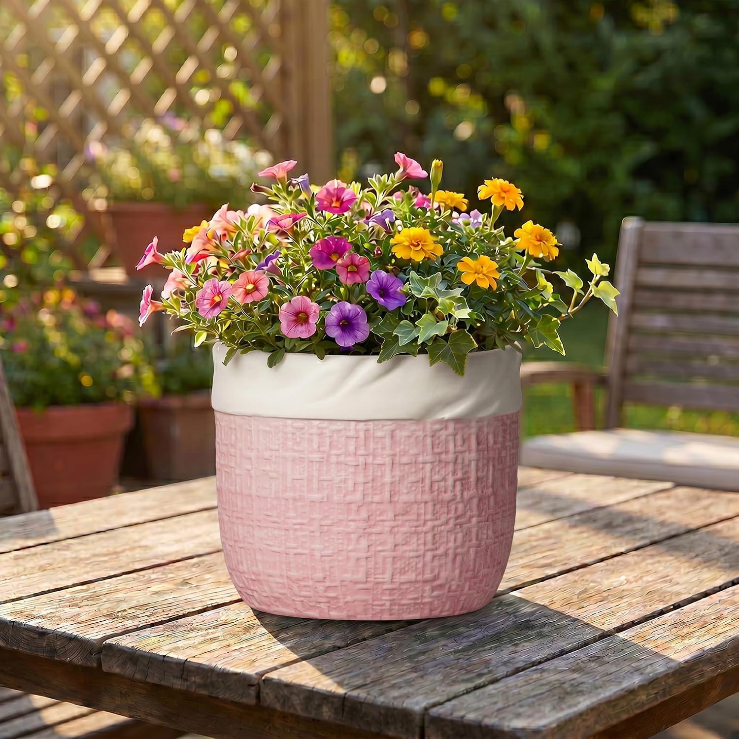 Ceramic Plant Pots, 8 Inch Planter, Round Pots for Plants, Pink | Decorative Unique Flower Pots for Indoor Plants, Boho