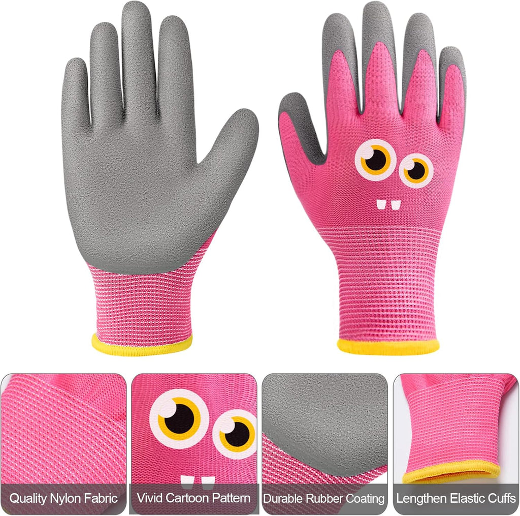 12 Pairs Kids Garden Gloves for Gardening Work (Medium (Age 6-8)) | Children Rubber Leather Yard Work Safety Gloves for
