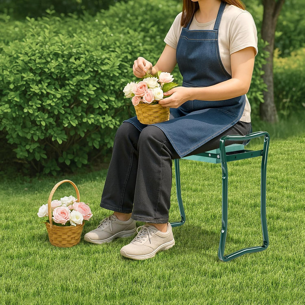 VINGLI 24in Foldable Garden Kneeler and Seat with Tool Pouch, 2-in-1 Function Portable Thicken Soft Kneeling Pad Garden