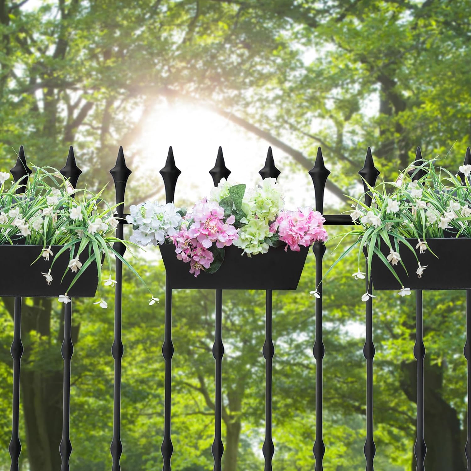 Railing Planters Outdoor Balcony 16 Inch Deck Over The Railing Planter Boxes Hanging Planters for Fence Flower 3 Pcs