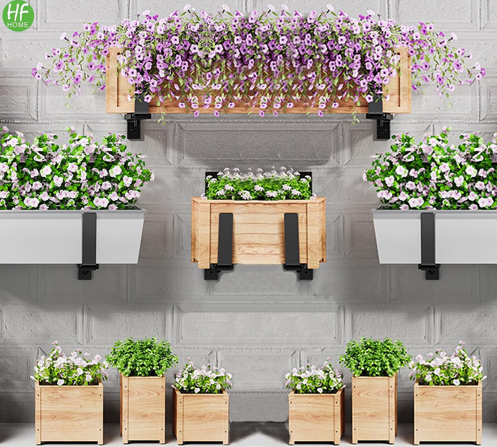 HFHOME 4 PCS Adjustable Planter Box Brackets (6 to 12.5 in), Universal Window Box Brackets, Heavy Duty Metal Flower Box