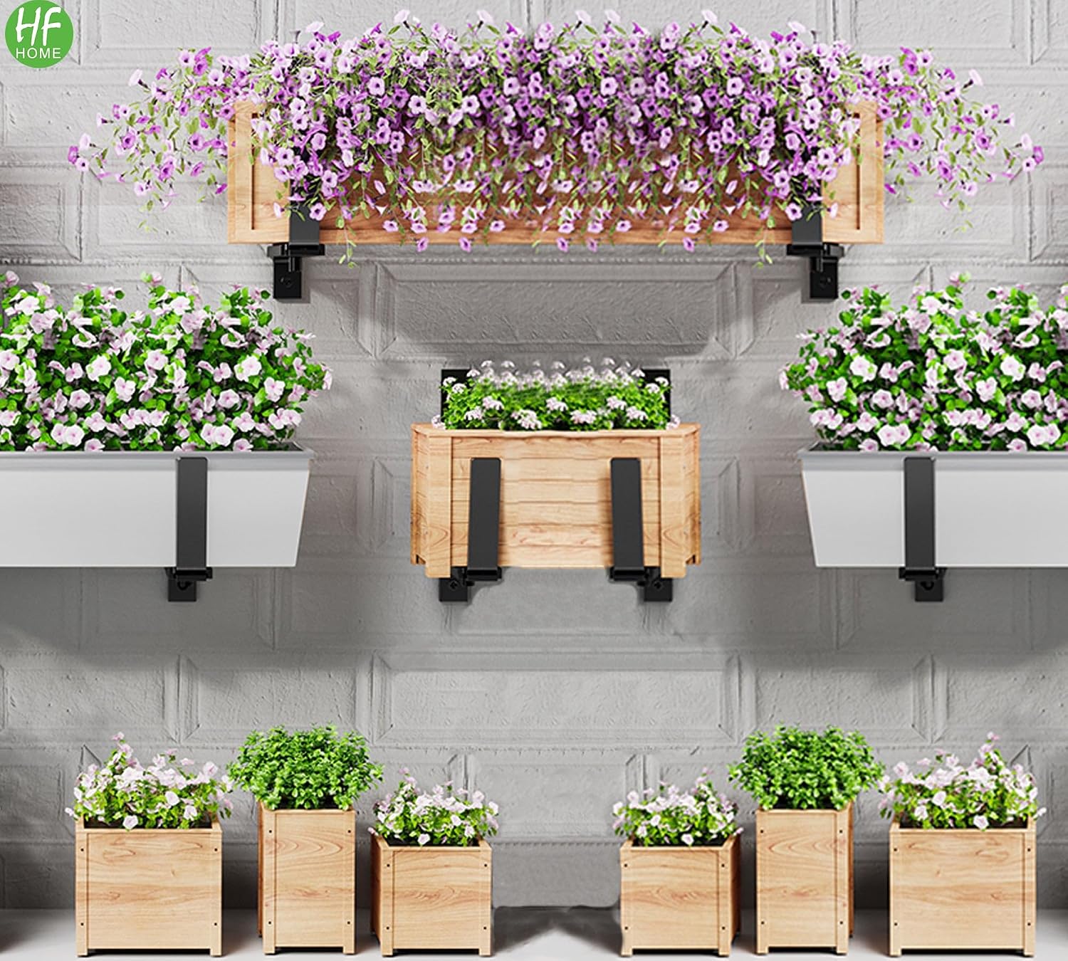 HFHOME 4 PCS Adjustable Planter Box Brackets (6 to 12.5 in), Universal Window Box Brackets, Heavy Duty Metal Flower Box