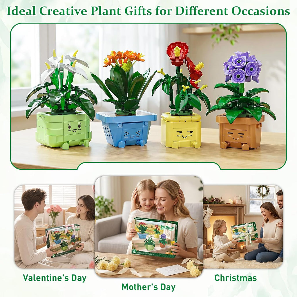 Flower Building Kit for Adults, Happy Plants Flowers Set, 614 Pcs Succulents Botanical Collection for Office Home