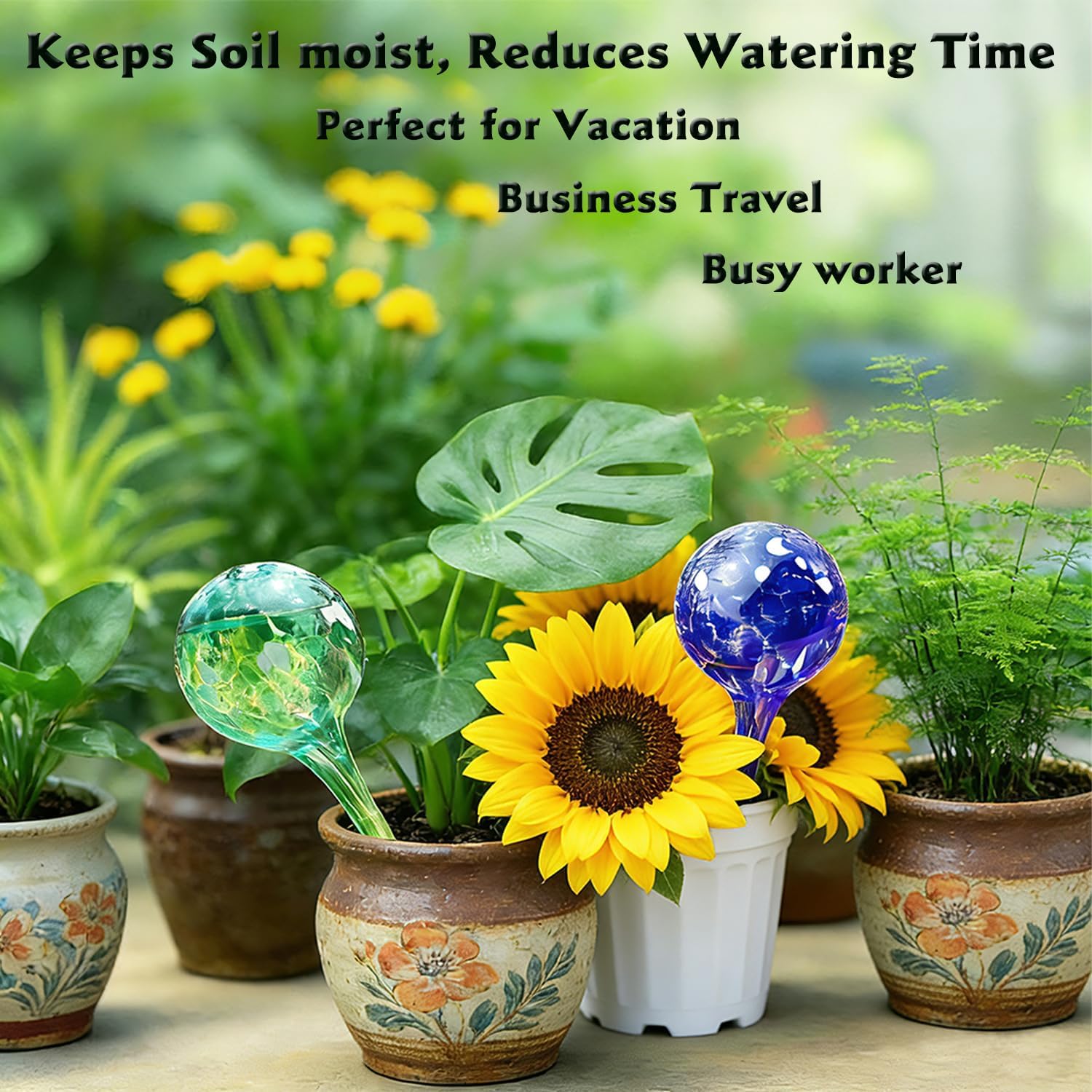 Plant Self Watering Globes, Colorful Glass Plant Watering Device Outdoor | 6pcs Automatic Watering Bulbs for Vacation