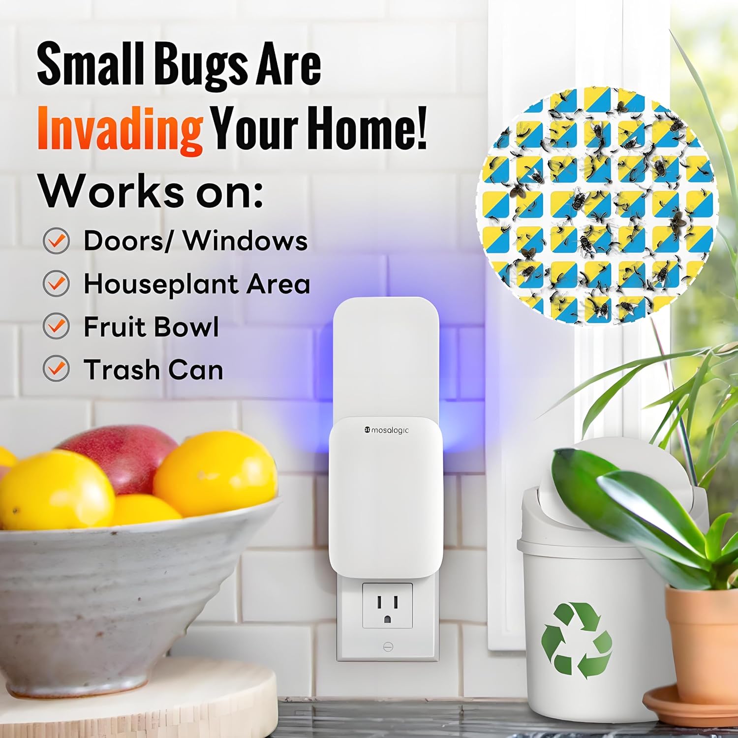 Mosalogic Fruit Fly Traps for Indoors Gnat Trap for House Indoor-600 Sqft Protection Area UV Fly Insect Trapper for