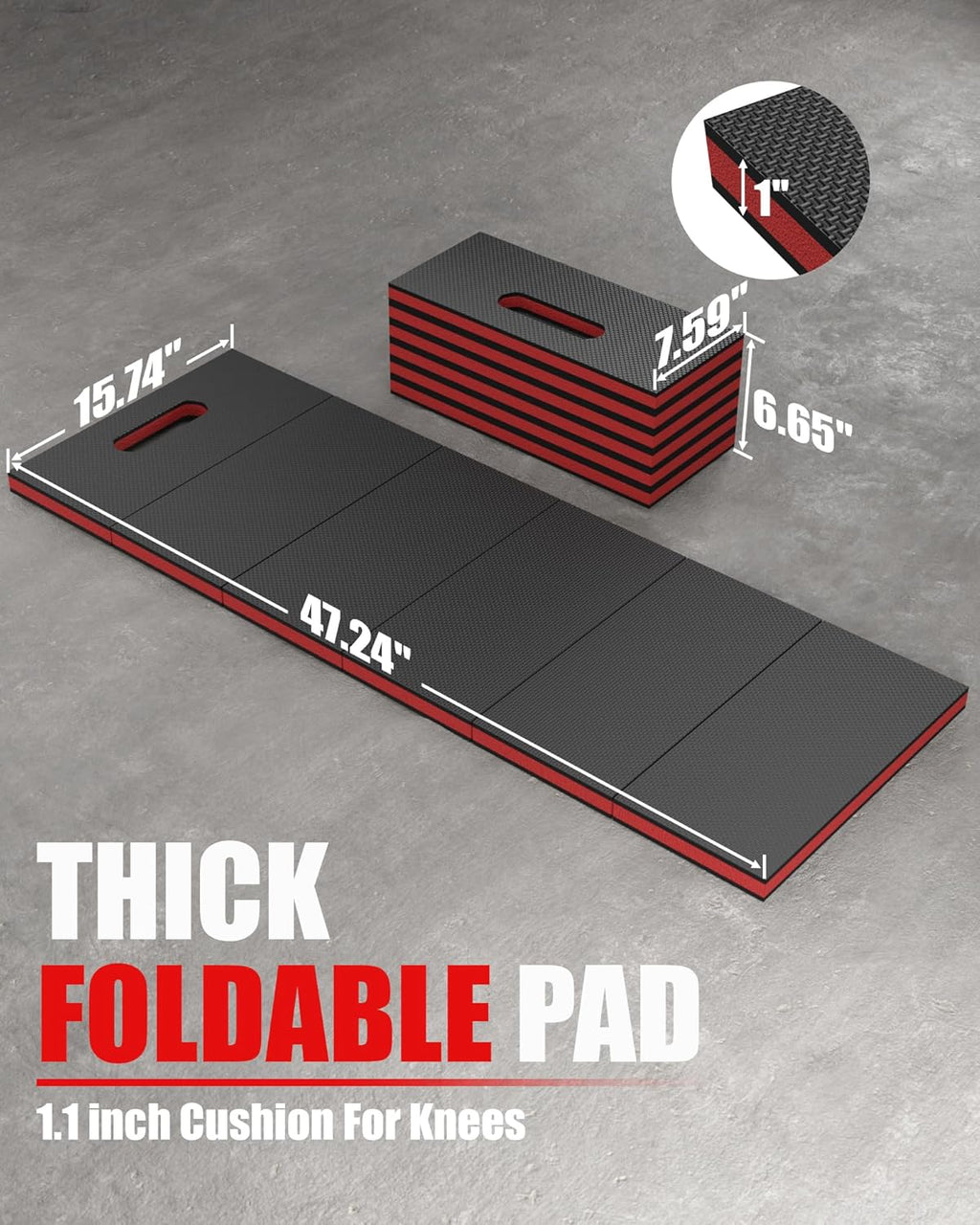 Mechanic Mat, 47.2 x 15.7 x 1 Inch Foldable Mechanic Kneeling Pad, Red | 6-Panel Firm Foam Support for Garage Repair