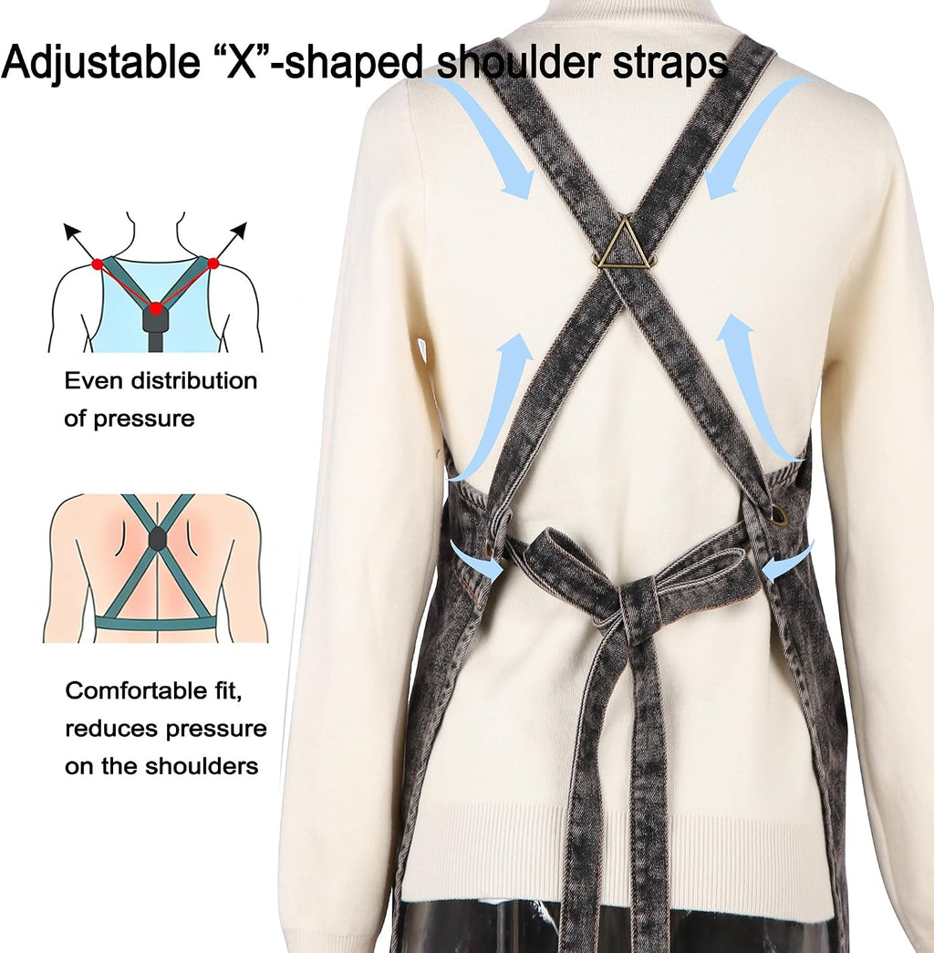 Denim Apron with Pockets for Hair Stylist Adjustable Straps Tool Apron Gardening Jean Work