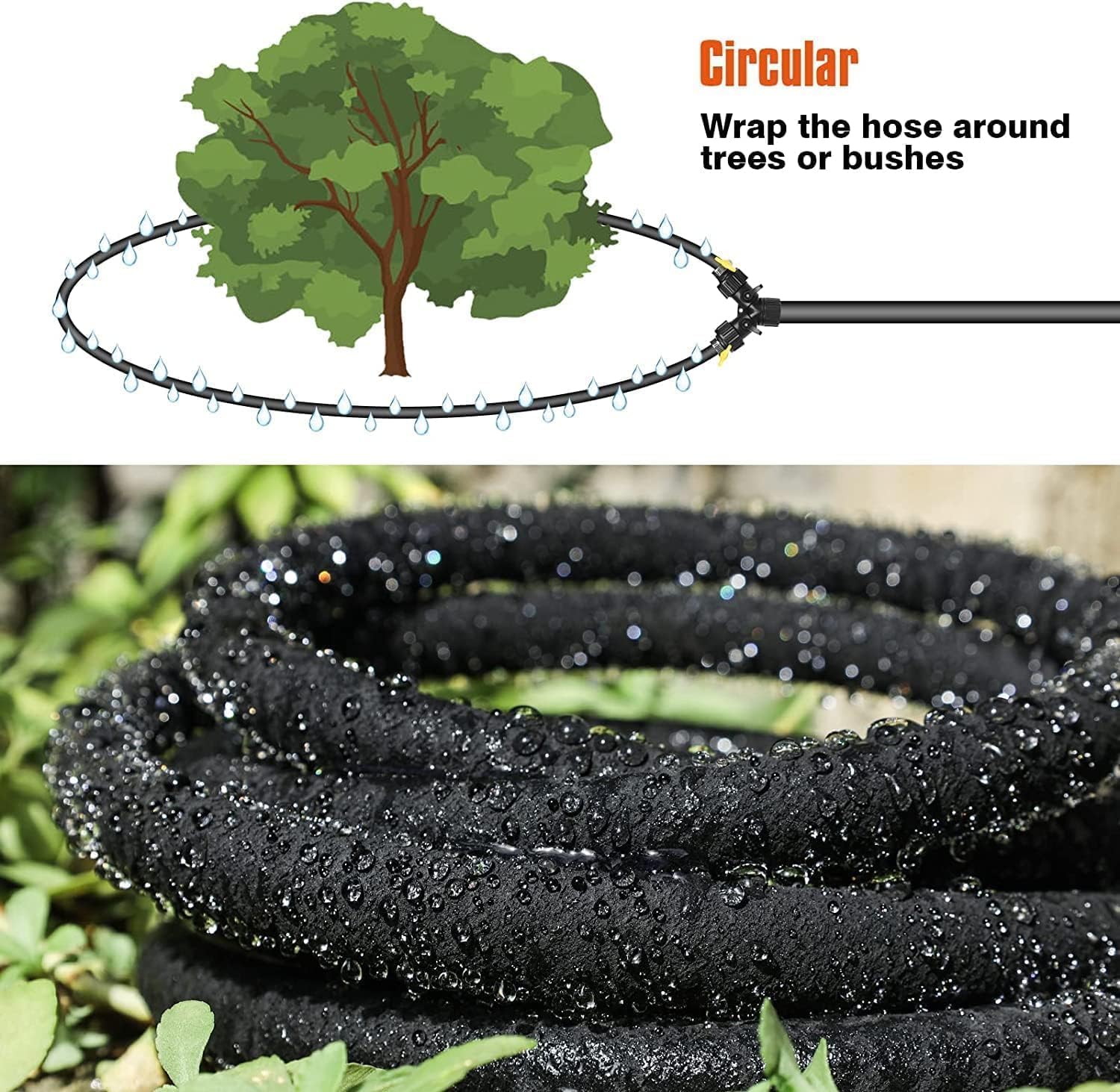2-PACK Soaker Hose 10 FT, Automatic Drip Irrigation Tree Watering System | 1/2" Soaker Tree Ring Hose, Tree Irrigation