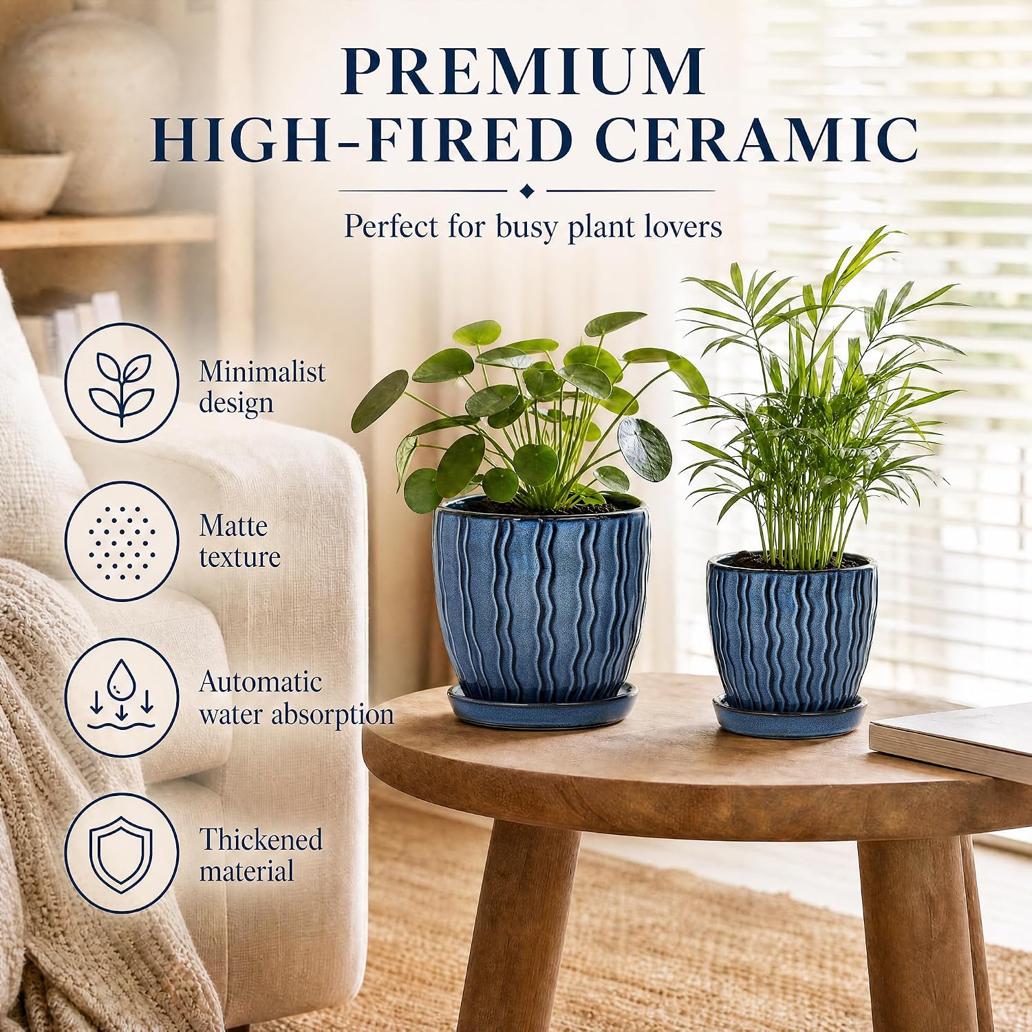Ceramic Plant Pots, Modern Flower Pots, Small Plant Pots 4.5+5.5inch | Flower Pots Indoor Planters with Drainage and