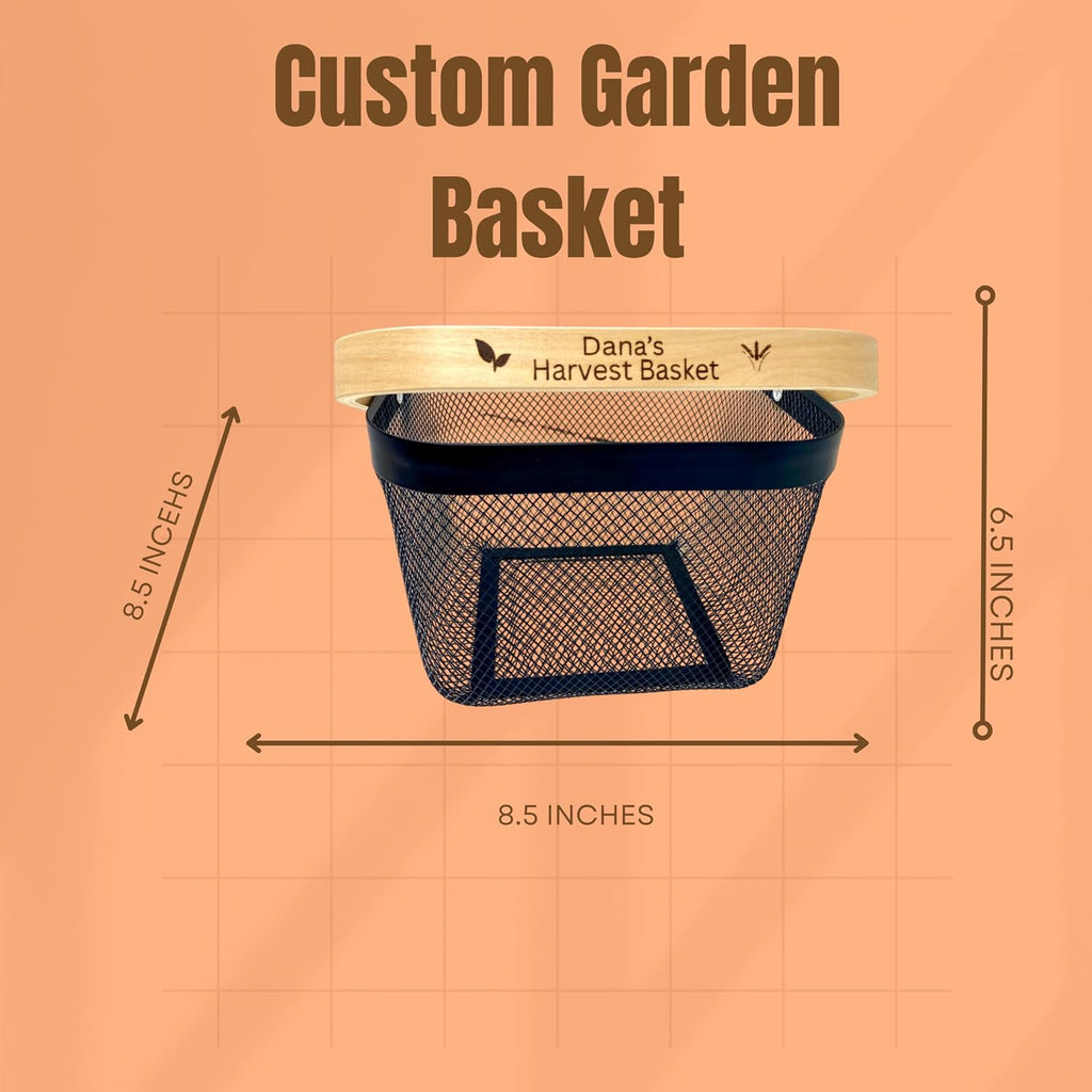 PersonalizedMetal Mesh Harvest Basket with Custom Engraved Handle, Gift For Gardeners, Vegitable Harvesting Basket