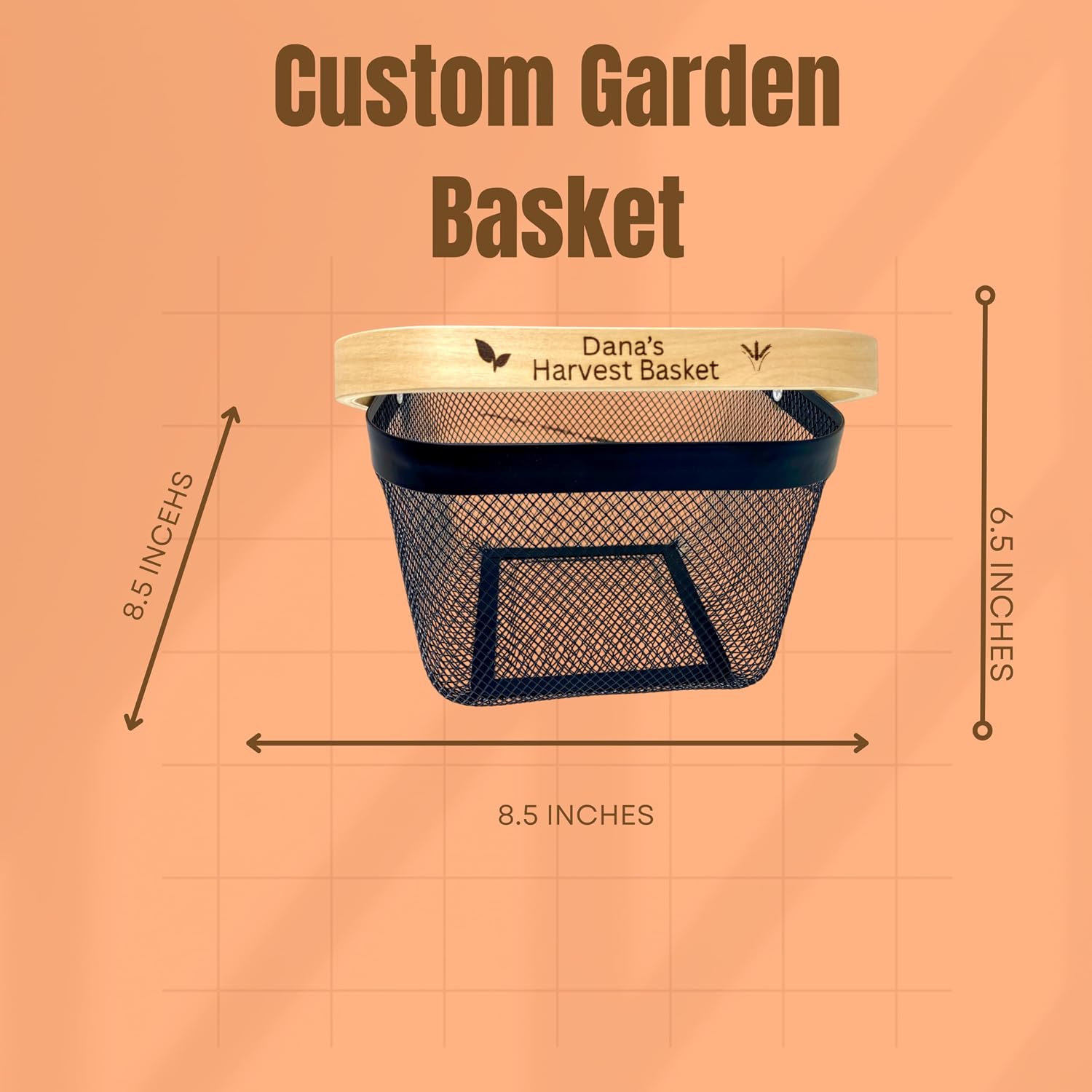 PersonalizedMetal Mesh Harvest Basket with Custom Engraved Handle, Gift For Gardeners, Vegitable Harvesting Basket