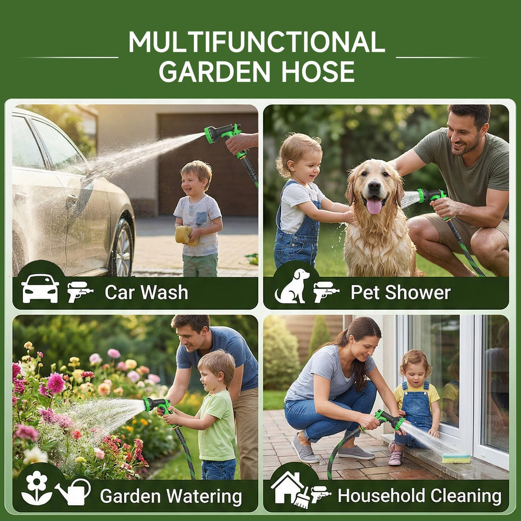 Non-Expandable Garden Hose 50 FT, Heavy-Duty & Flexible Water Hose with 10-Function Nozzle, Kink-Free & Leak-Proof