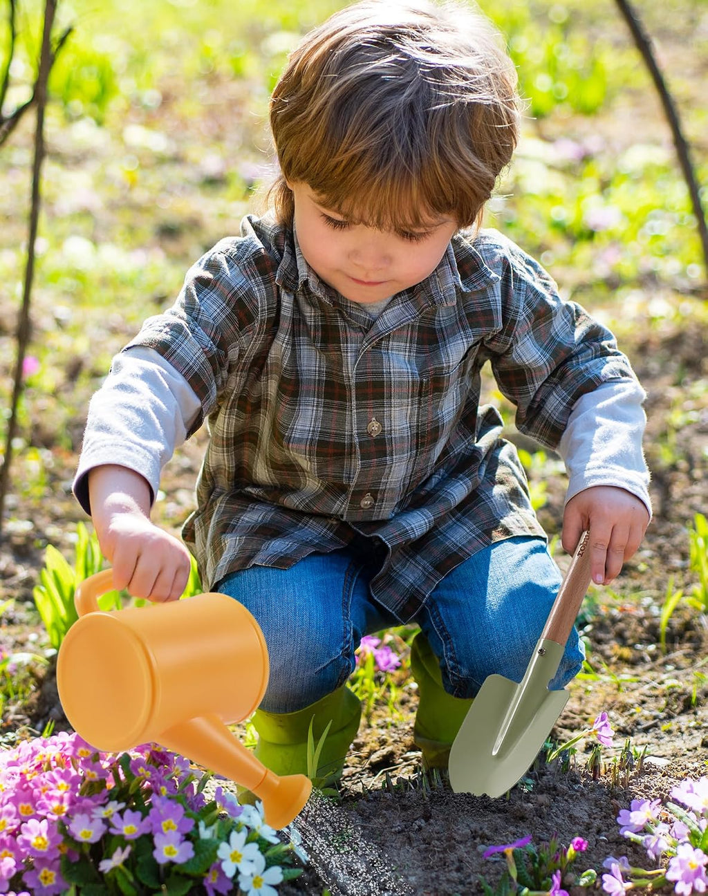 ROBUD Kid Gardening Set, Wooden Garden Tool for Kid, Garden Tool Kit with Tool Storage Bag, Apron, Gloves, Montessori