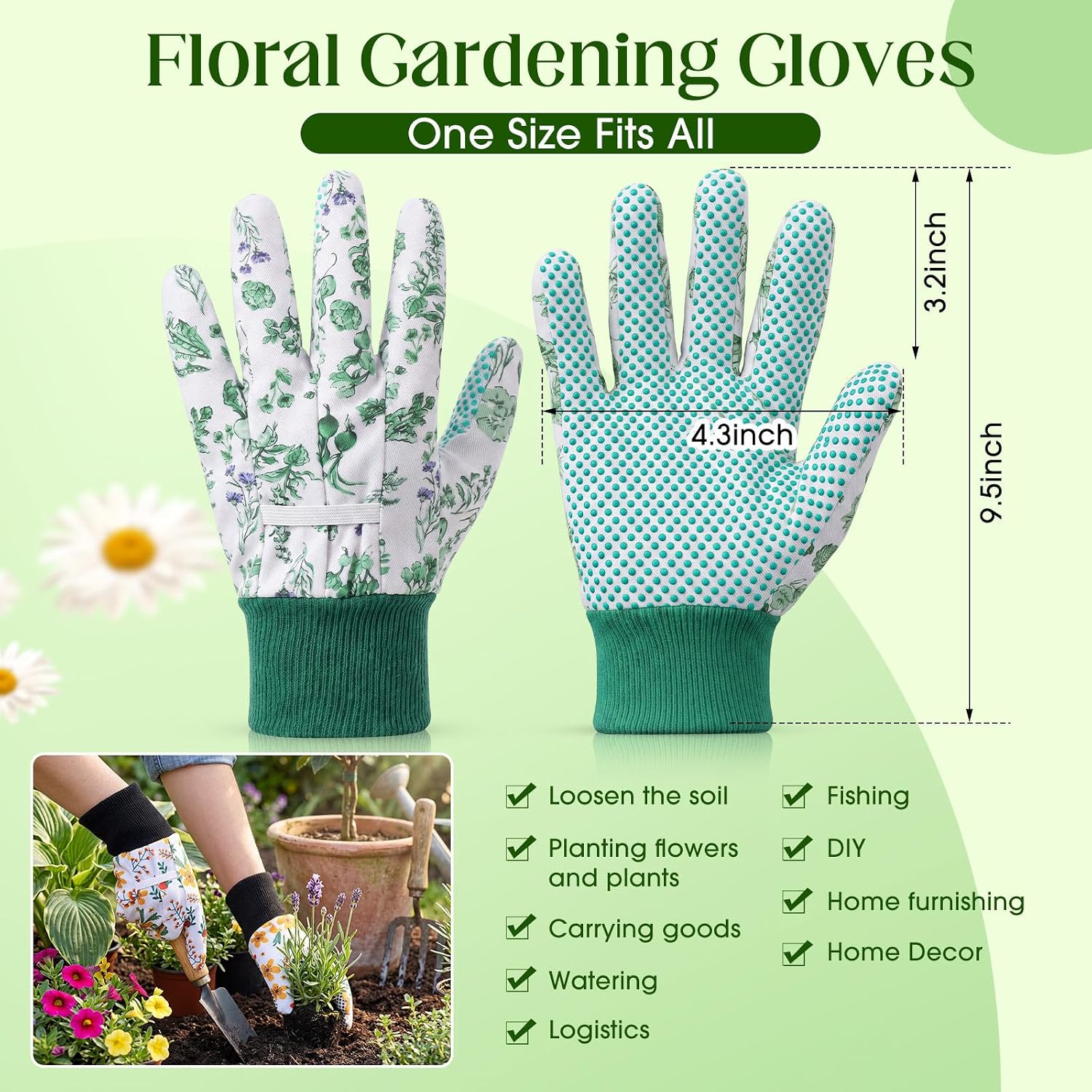 Cutecrop Garden Gloves for Women 9.5" Floral Gardening Gloves Lightweight and Machine Washable Gift for Gardeners PVC