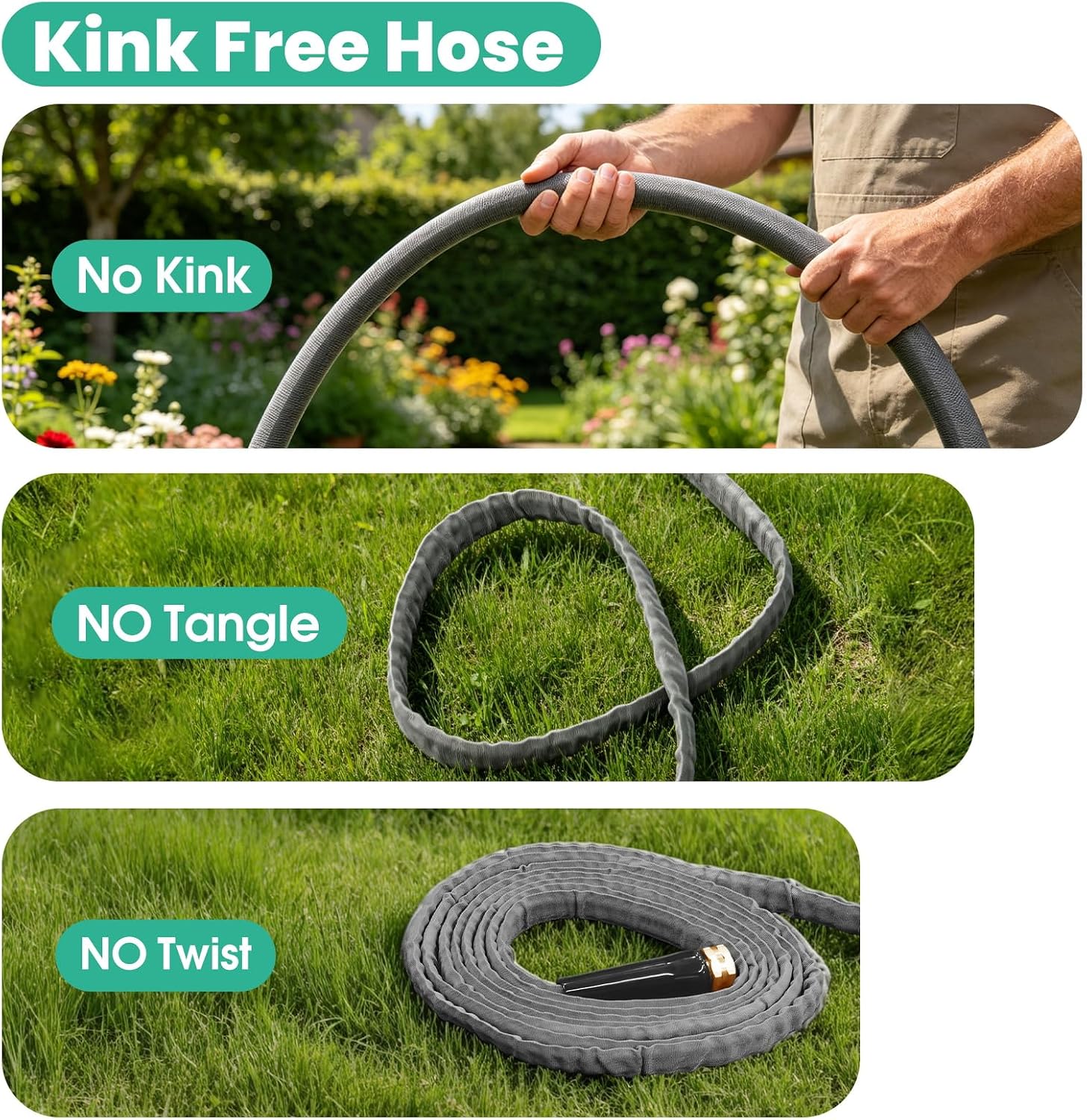 Garden Hose 50 FT, Non-Expanding Water Hose, Kink-Free, Burst-Resistant | Flexible & Lightweight. High-Pressure