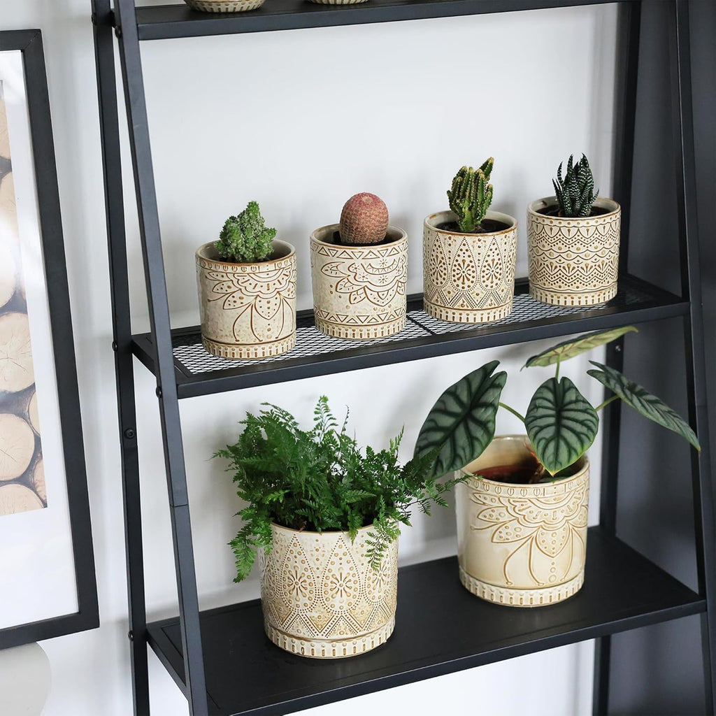 Gepege Ceramic Succulent Pots, 4 Inch Small Plant Pots with Drainage | Ceramic succulent pots with drainage holes
