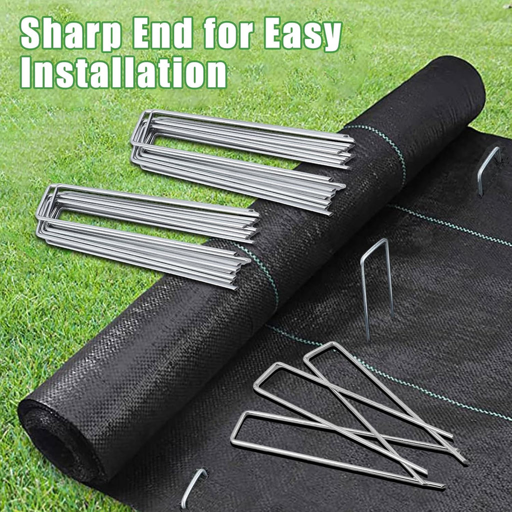 500 Pack Landscape Staples 6 Inch, 11 Gauge Steel Garden Stakes | Heavy Duty Galvanized Steel Stakes, U-Shaped